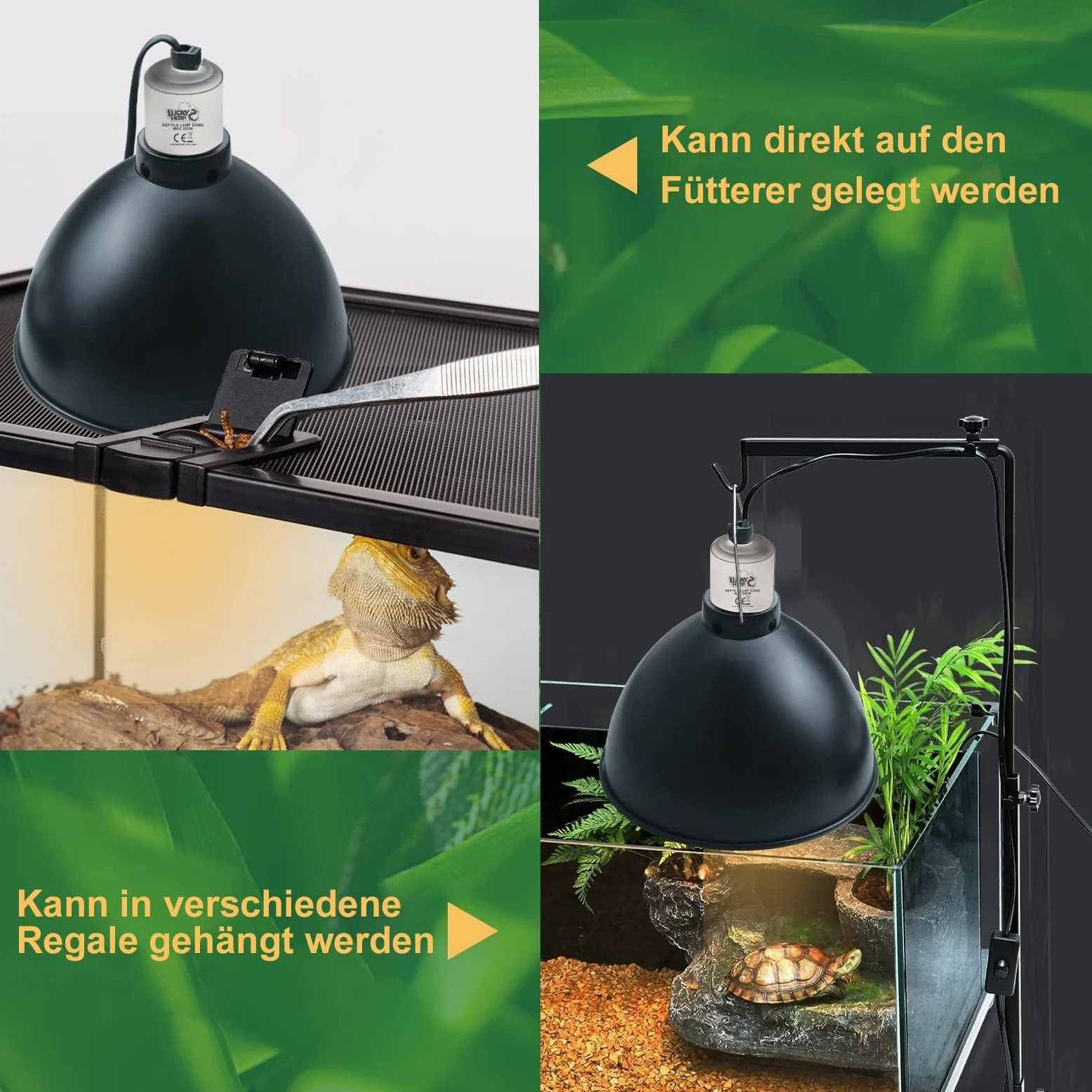LUCKY HERP 20,5 cm gady, terrarium, kopuła, E27, aluminiowa lampa reflektorowa do lampy grzewczej, 250 W, lampa do terrarium, UVB dla żółwia, bartagame, kurczaka, psa