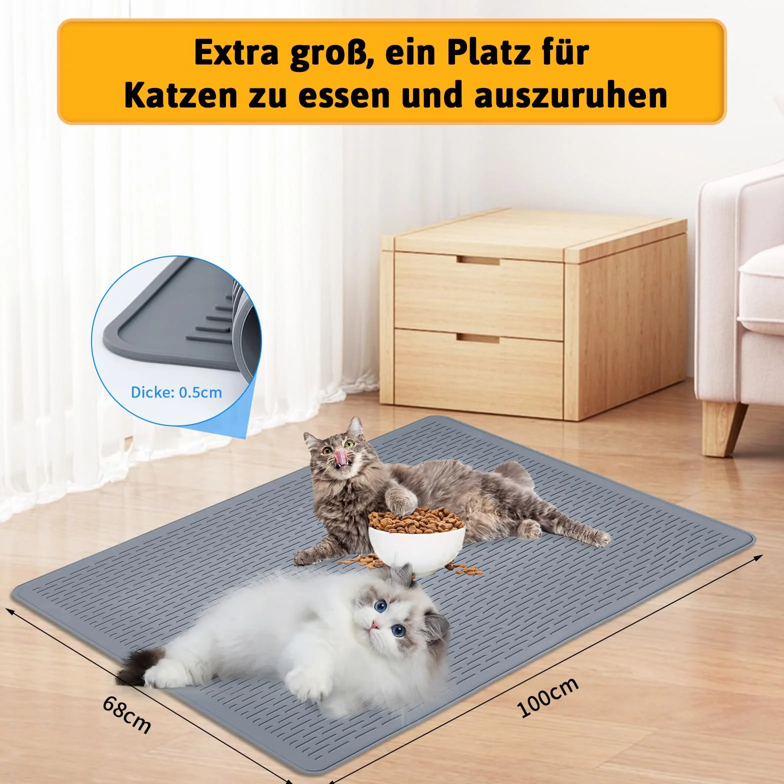 Mata do kuwety, XXL (100 x 68 cm), silikonowa mata do żwirek dla kotów, wodoszczelna i antypoślizgowa, łatwa do czyszczenia, kompatybilna z różnymi kuwetami