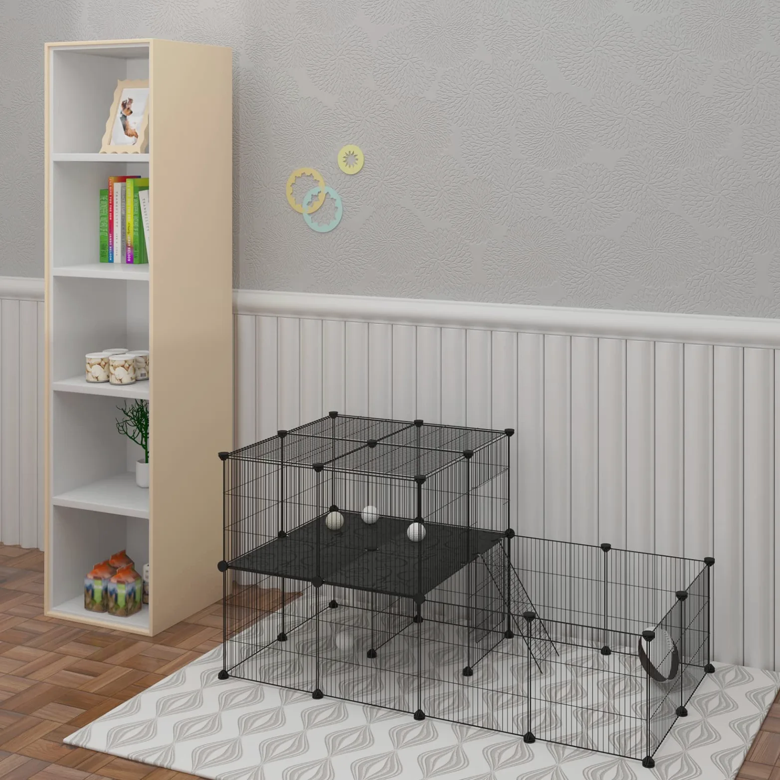 EUGAD Wybieg dla królików dwupiętrowy klatka dla świnek morskich z metalowej siatki 140x70x70 cm