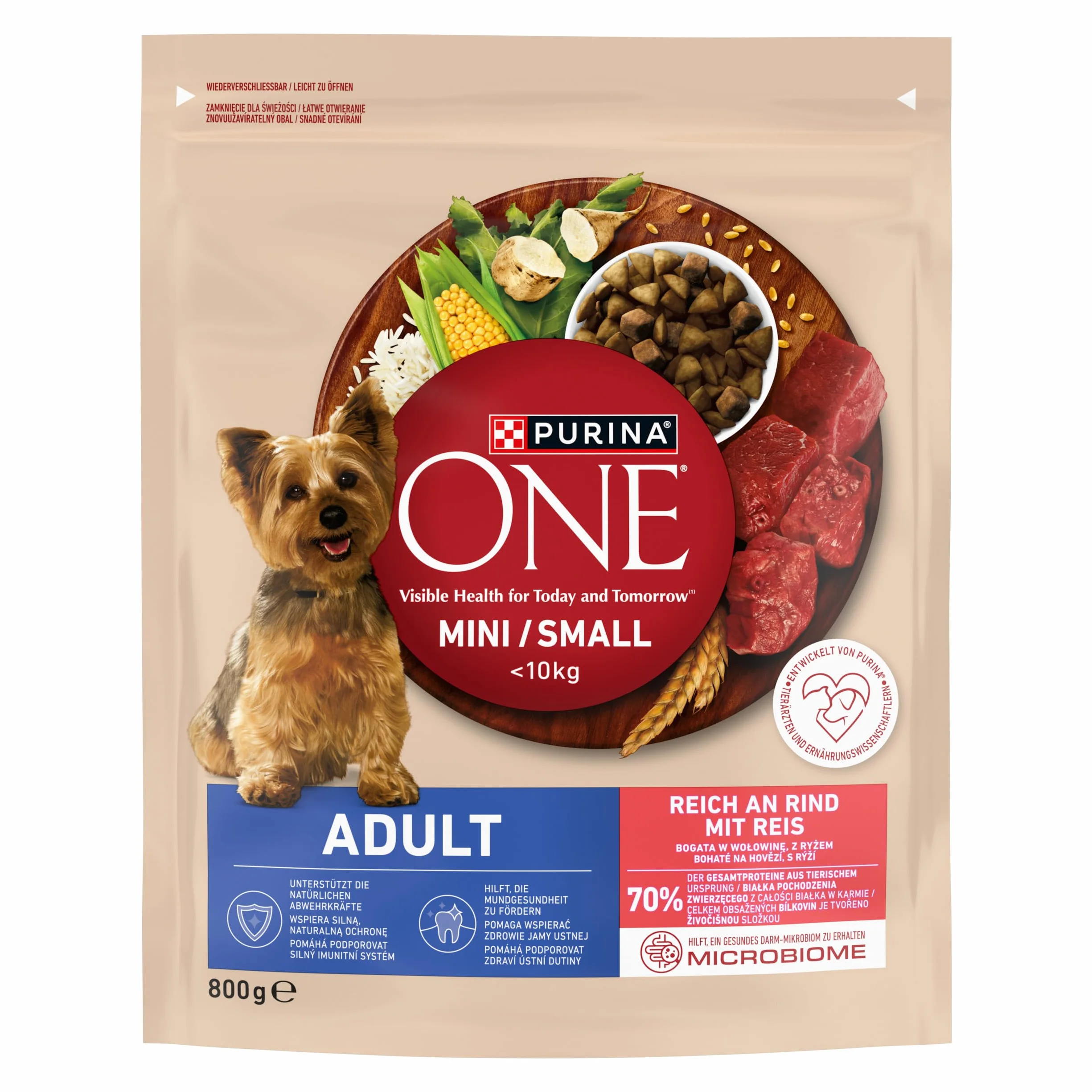PURINA ONE Mini/Small Delicate karma dla psów sucha dla małych psów, bogata w łososie i ryż, 8 sztuk w opakowaniu (8 x 800 g)