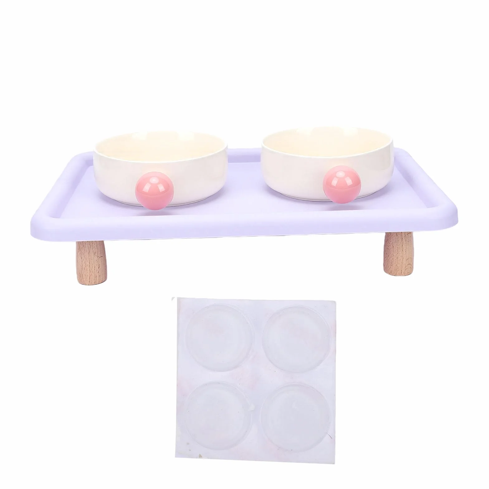 Haofy Zestaw Podwyższonych Misek dla Kota o Szerokości 43 Cm dla Dwóch Zwierząt Domowych Miski Ceramiczne z podniesioną podstawą i drewnianą podstawą Stanowisko do Karmienia Zwierząt Domowych Małych