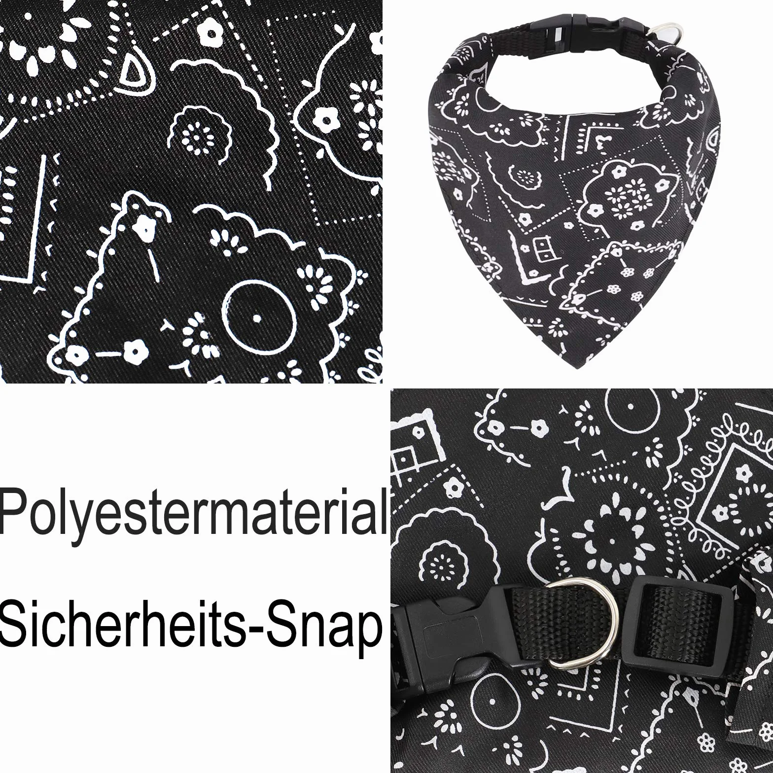 Bandana dla psów, chusty na głowę, chusta dla zwierząt domowych, regulowana, dla szczeniaków, małych psów, kotów (L, czarna)
