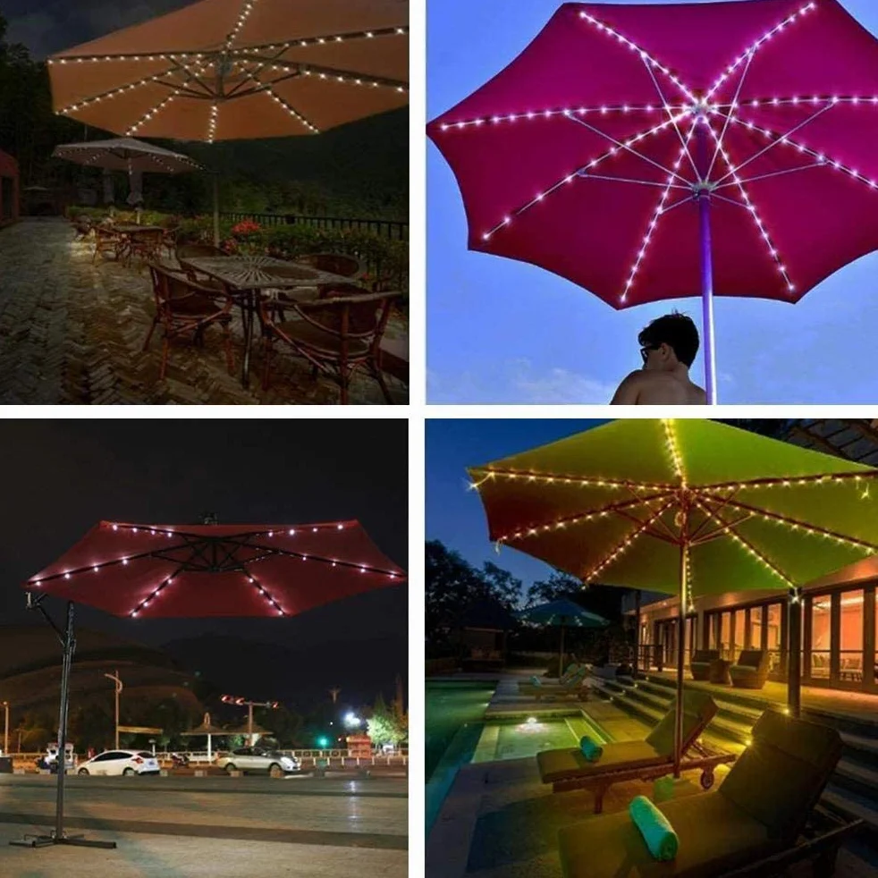 Solar Parasol Oświetlenie z Pilotem 104 LED 8 Trybów Fairy Lights Parasol Light na Patio Zewnętrzne i Wewnętrzne Oświetlenie Dekoracyjne