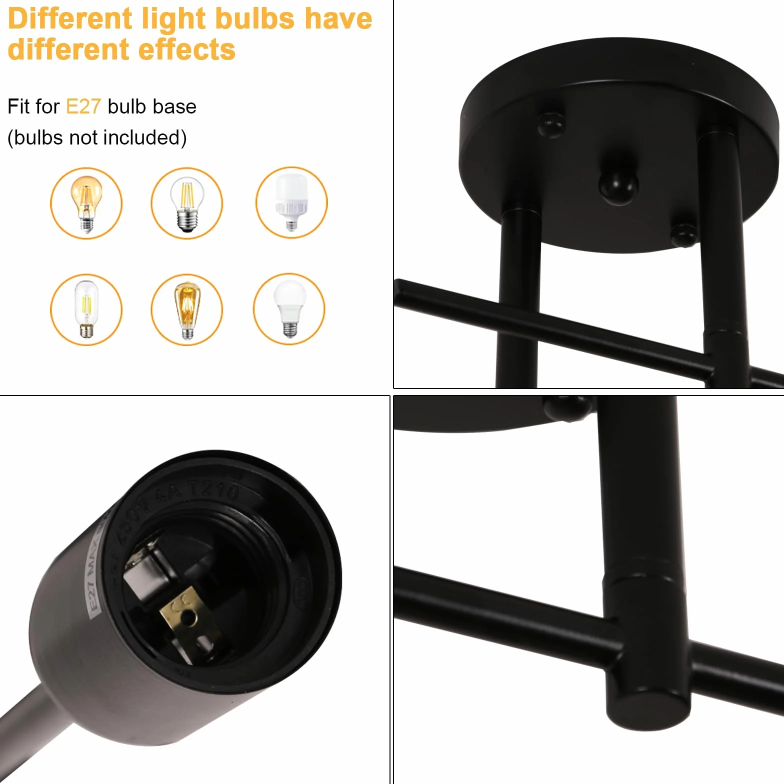 Riserva Nowoczesna lampa sufitowa, E27 Sputnik lampa sufitowa regulowana półwpuszczana, 2-światłowy żyrandol czarny do salonu, korytarza, sypialni, jadalni, kawiarni, hotelu