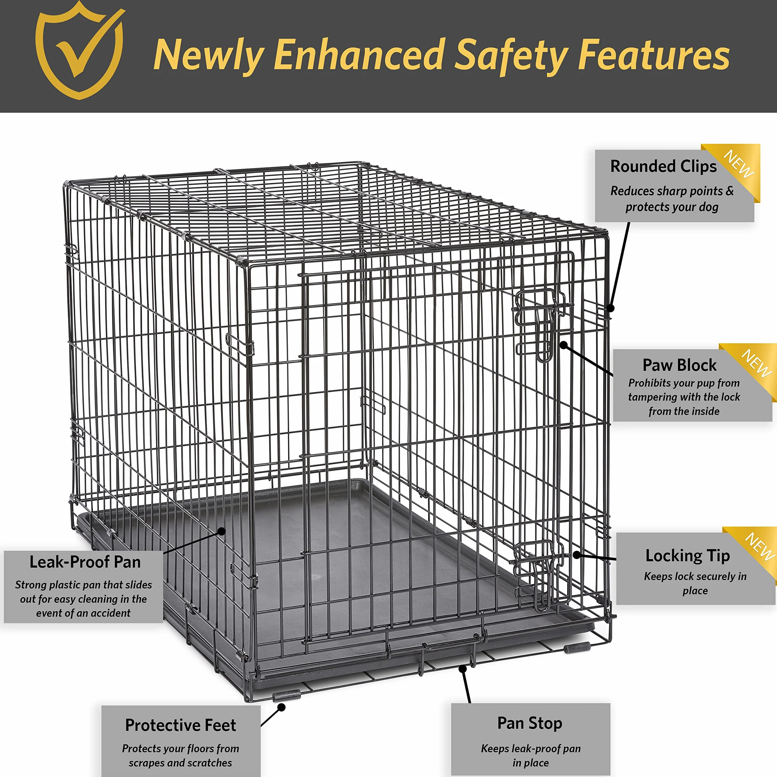 New World Single Door Folding Metal 36-Inch Dog Crate, Enhanced Security, Includes Leak-Proof Pan & Divider Panel, For Medium to Large Sized Breeds