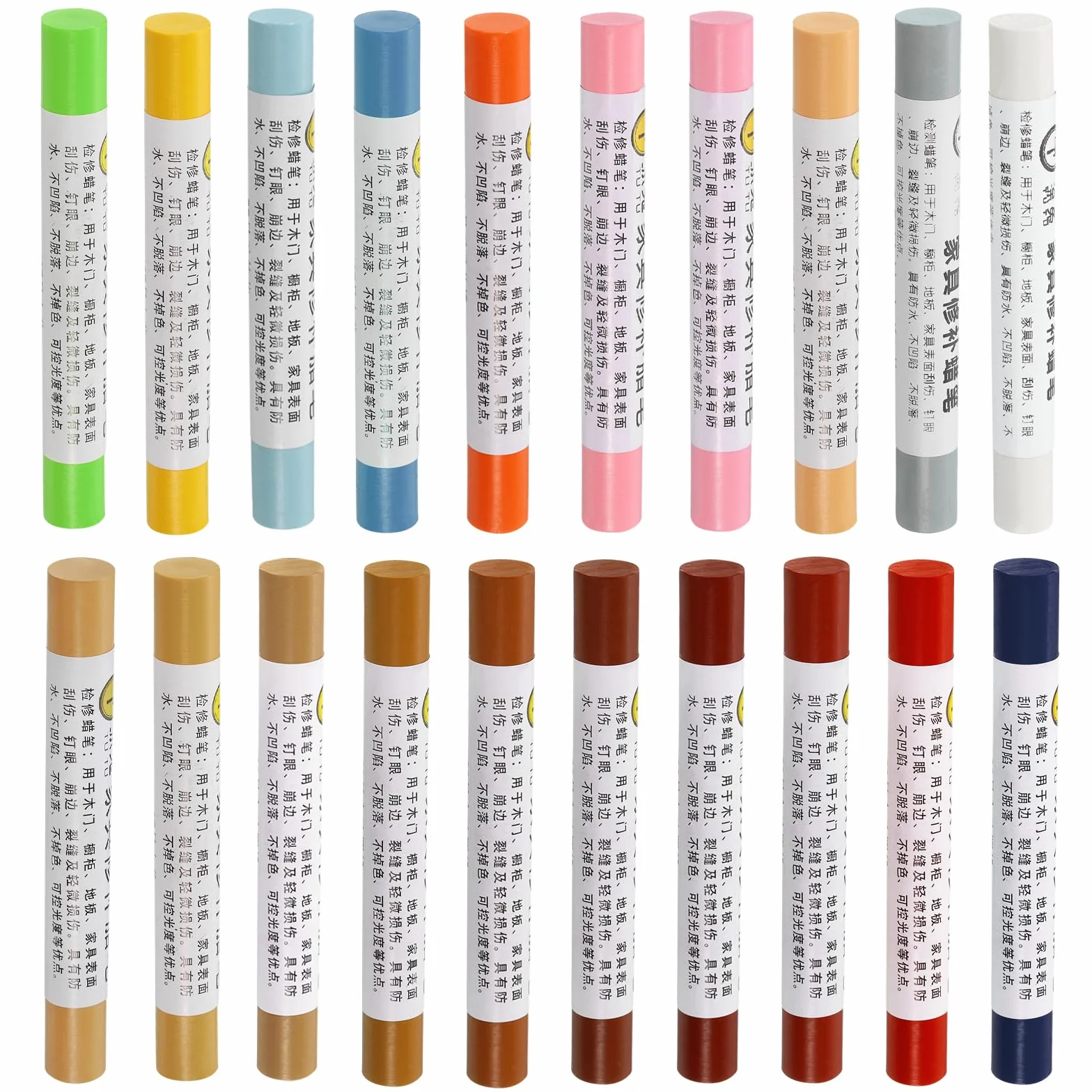 QUARKZMAN Zestaw naprawczy do mebli woskowych pastelowych 20 sztuk - drewno Stiuk Stick Retusz Up Meble Markery - do zdrapywania otworów na stoły biurka drewniane podłogi laminowane panele kolor seria