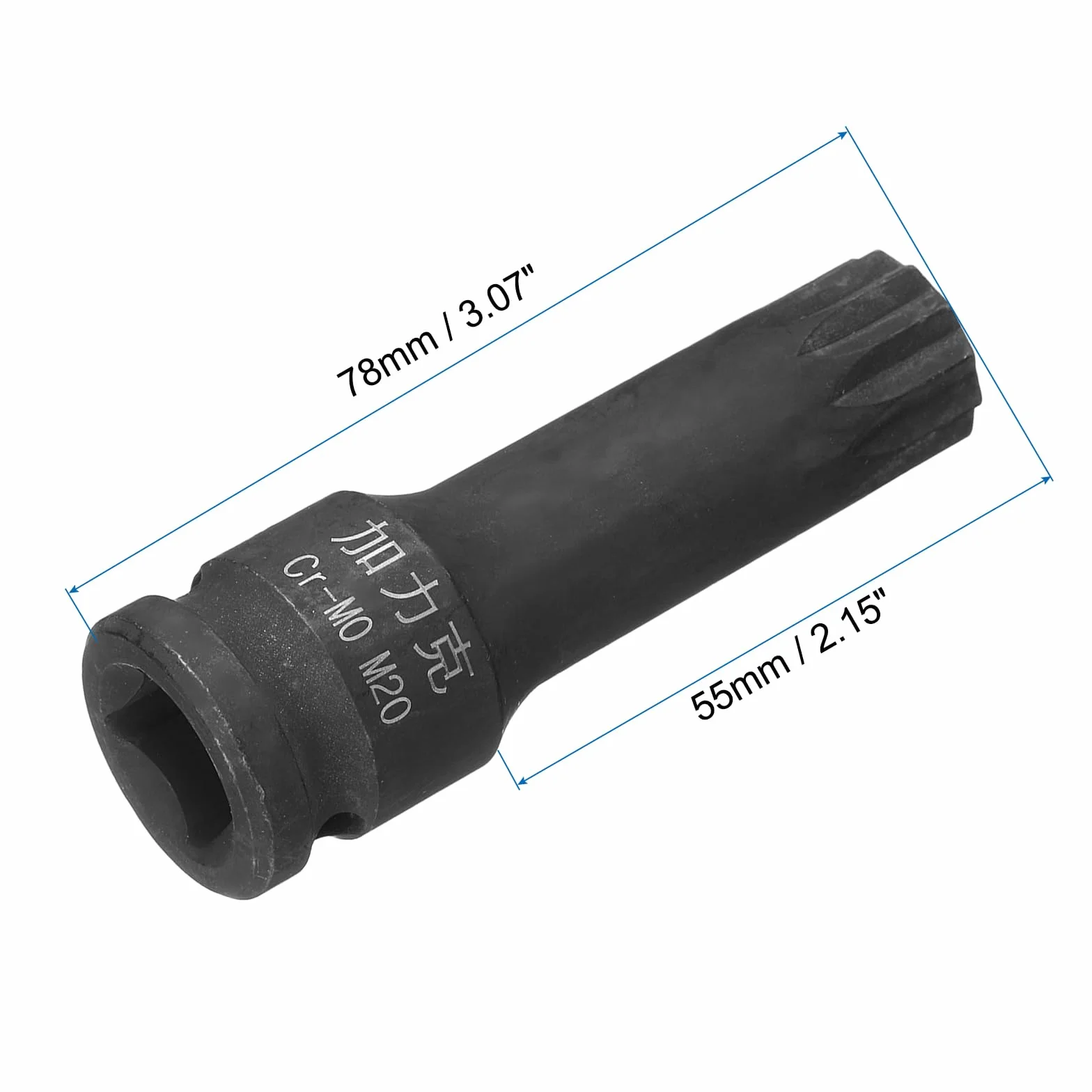 QUARKZMAN 1/2" Drive x M20(20 mm) Potrójny kwadratowy słupek Spline Bit Gniazdo, metryczny 3" długość, stal Cr-Mo do użytku ze sterownikami uderzeniowymi lub ręcznymi kluczami zapadkowymi
