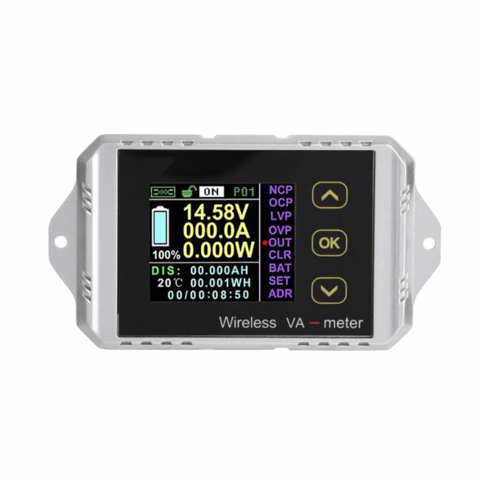 Amperomierz DC, bezprzewodowy kolorowy wyświetlacz LCD, napięcie DC, amperomierz, miernik mocy, miernik mocy, mocy ładowania i rozładowania, watogodziny (VAT-4300)