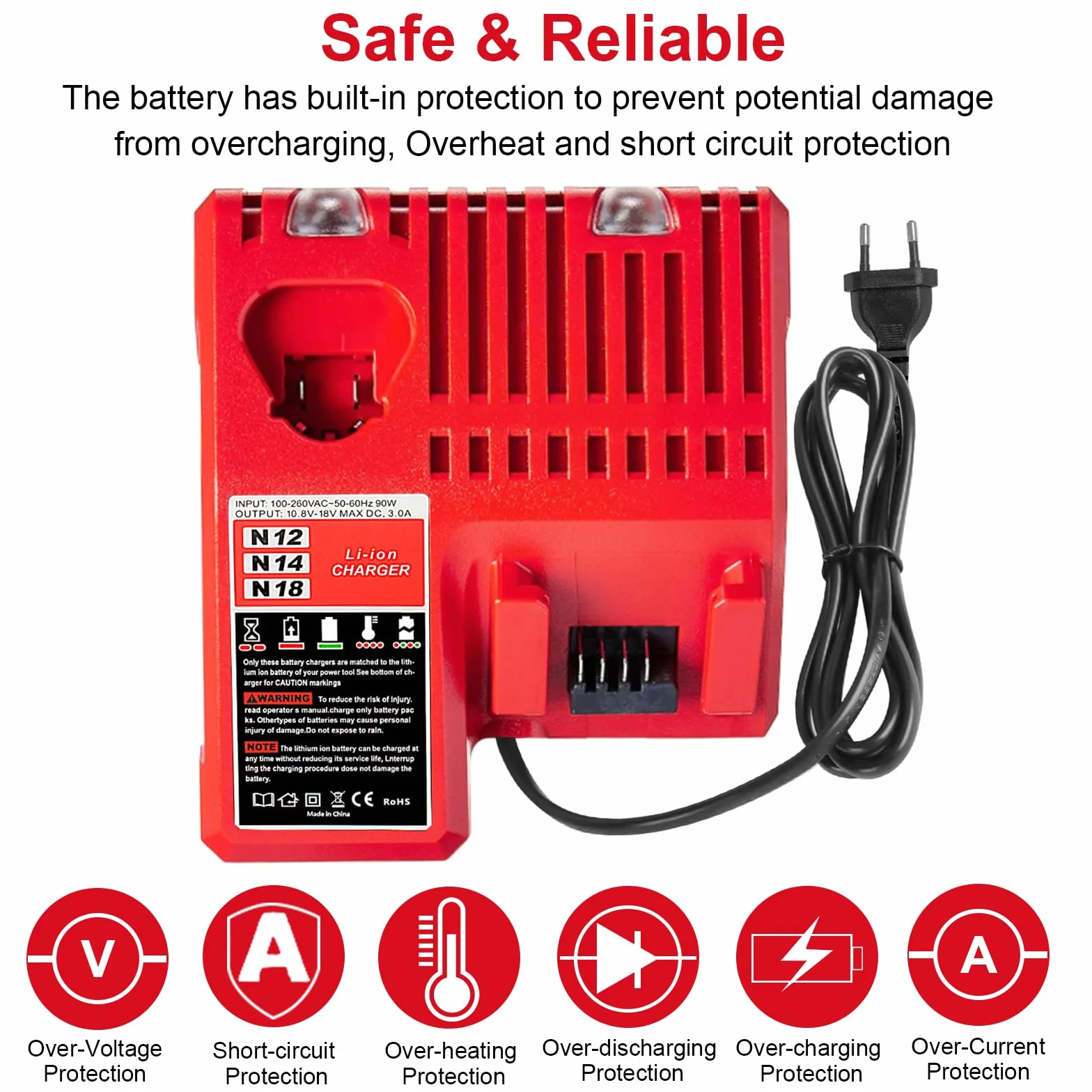 Powarobor M12-18C Multi-Voltage zapasowa ładowarka do szybkiego ładowania, kompatybilna z akumulatorami litowo-jonowymi Milwaukee 12V-18V 48-11-1850 48-11-2420,3A