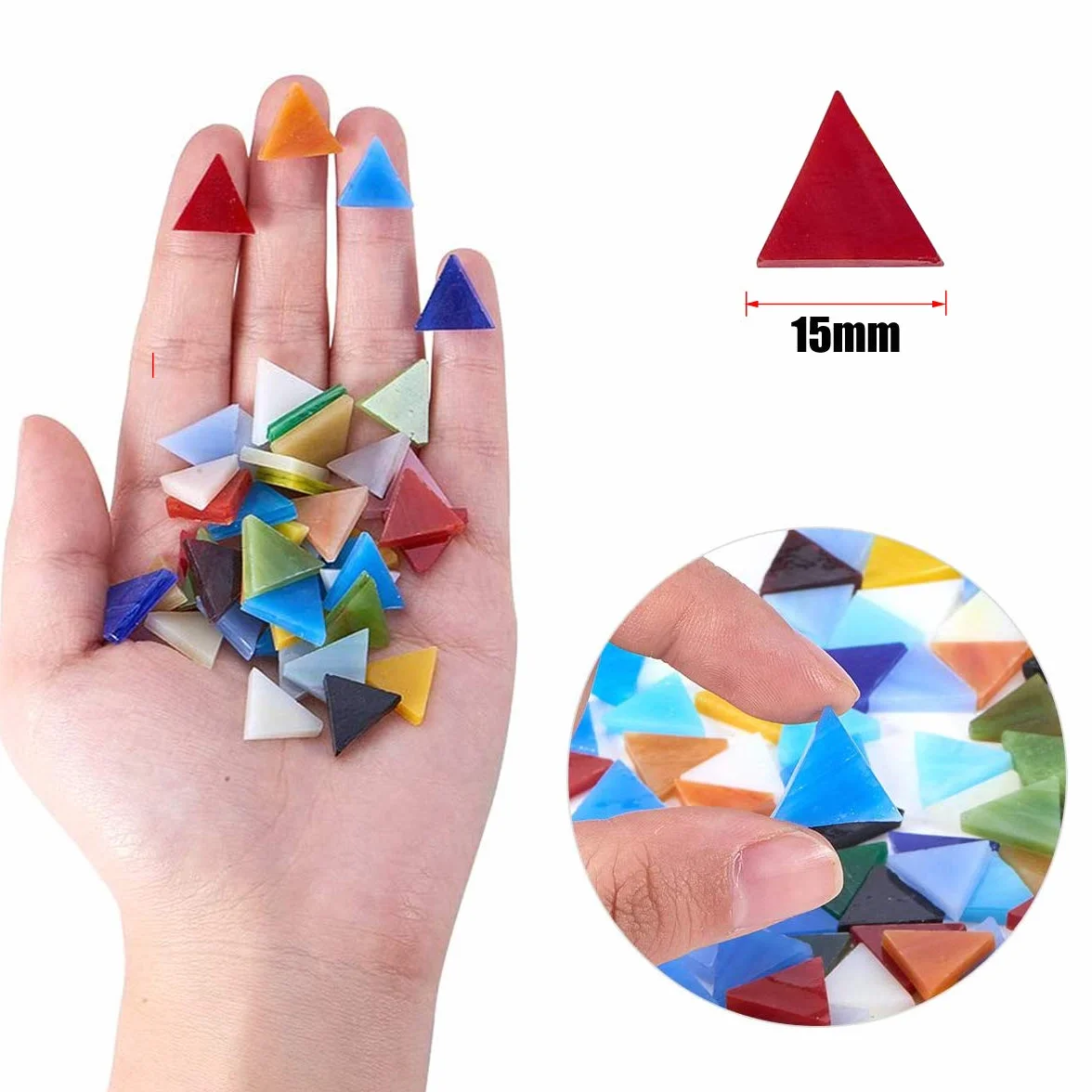 Mozaikowe kamienie szklane 15x15 mm trójkąt mieszane kolory do majsterkowania