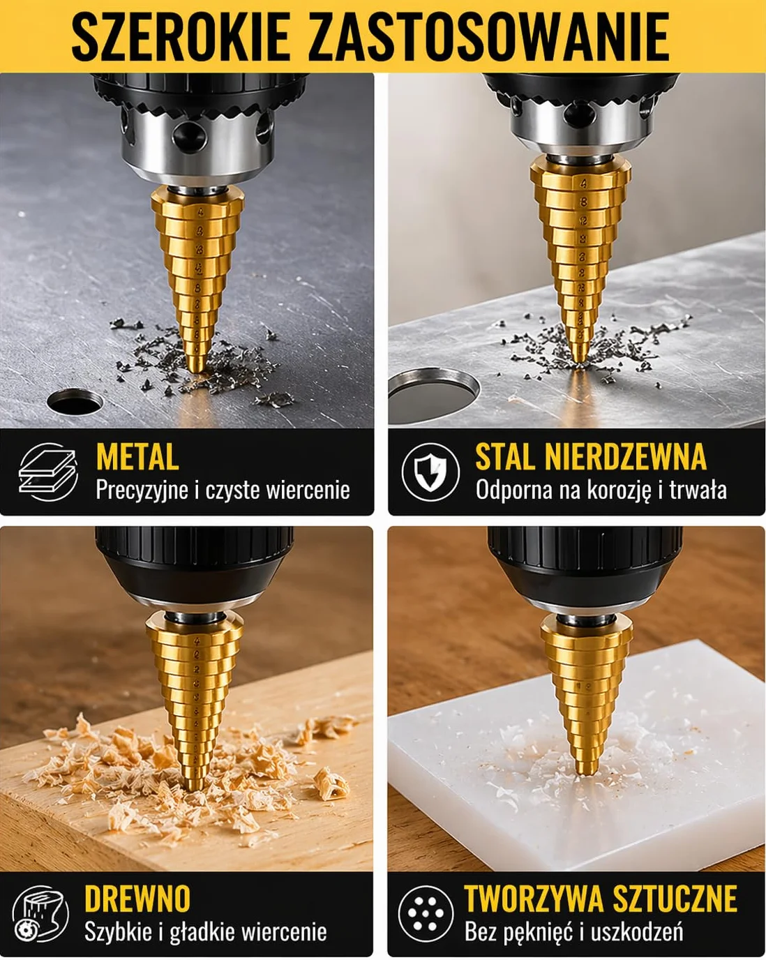 Zestaw Wiertła Stożkowe Stopniowe HSS Tytanowe 3 Szt do Metalu 4-12mm 4-20mm 4-32mm Wiertło Stopniowe do Blachy Aluminium Plastiku