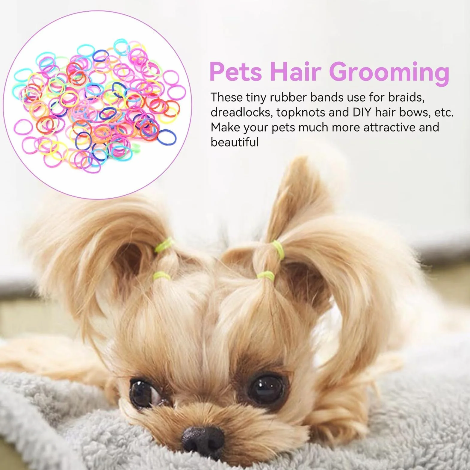 10 paczek gumki dla psów, bardzo elastyczne Coloful mini gumki opaski do włosów dla psów DIY pielęgnacja psów akcesoria do włosów dla małych psów Yorkie Pudel Dog