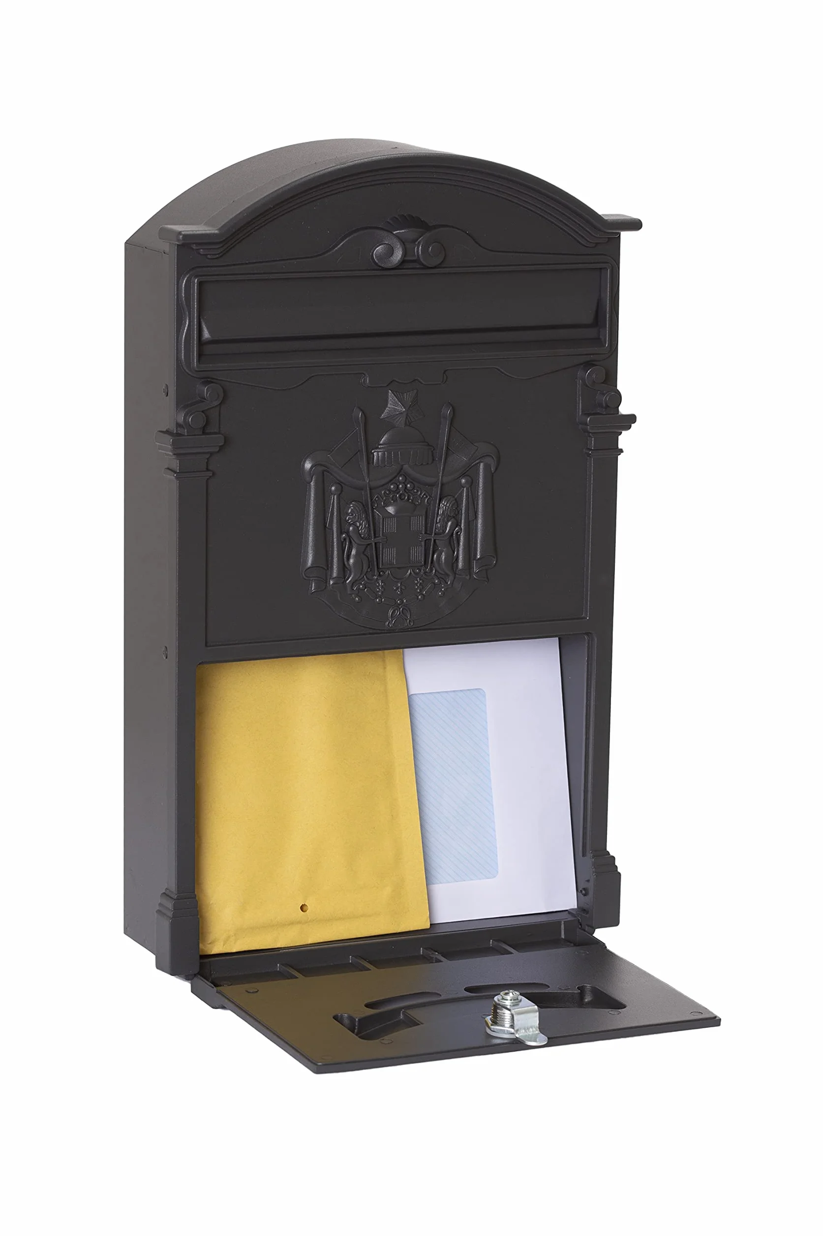 ARREGUI Residencia D-2151/N indywidualna skrzynka na listy z aliminium w klasycznym stylu, rozmiar M (DIN A4), czarna, 42 x 26 x 9 cm