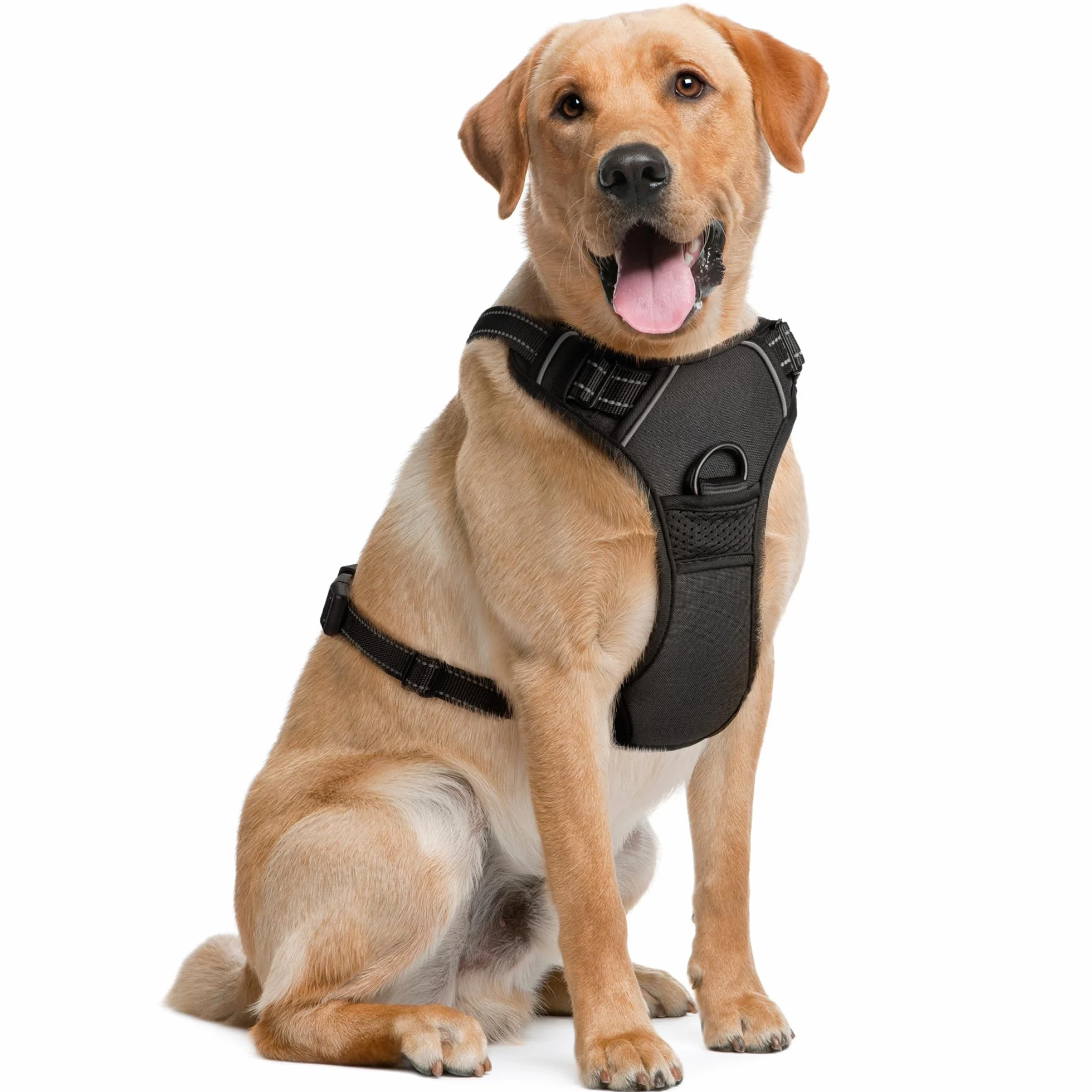 Dog Harness for Medium Dogs - Medium, Black - Soft Padded, Adjustable No Pull Design Pet Harness for Running and Hiking - by EcoEarth