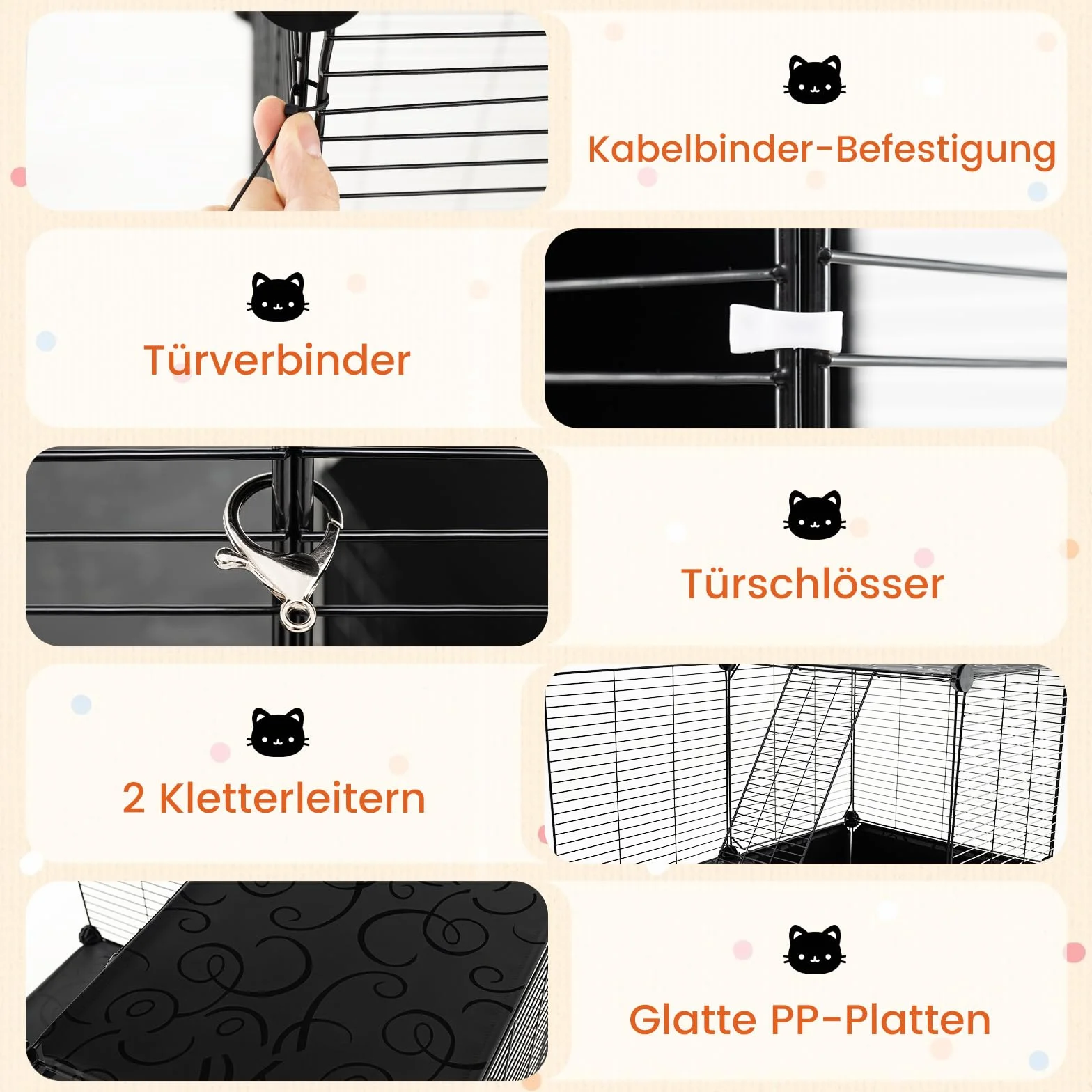 COSTWAY Klatka dla kotów, 3-poziomowa, ze zdejmowanym placem zabaw Catio i 2 rampami, "zrób to sam", metalowa klatka dla kotów, małych zwierząt, domek dla kotów na balkon, do wnętrz, 74 x 47 x 110 cm
