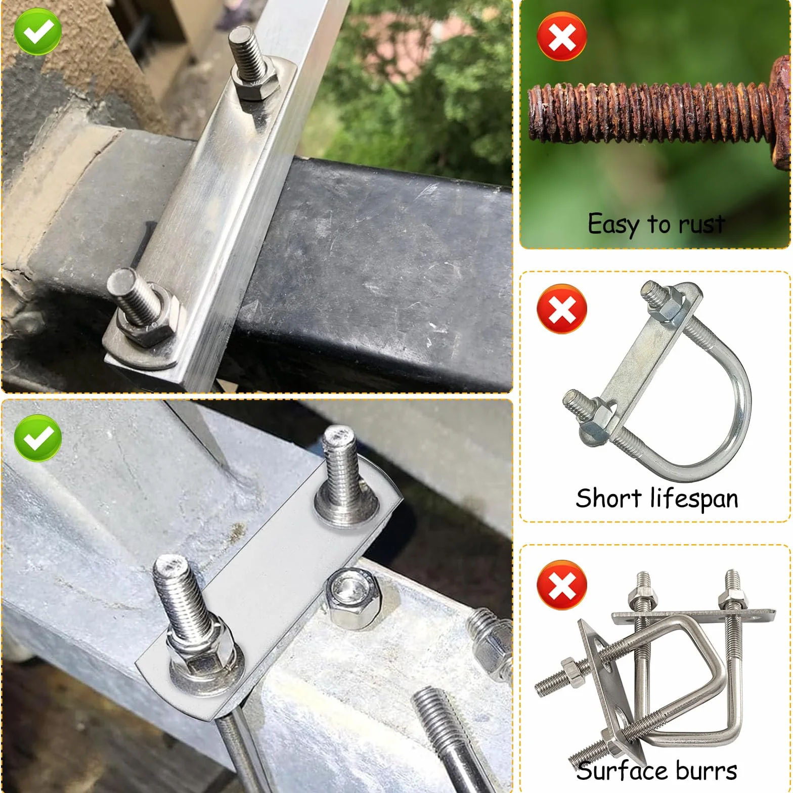6 sztuk U Bolt, U Bolts M8 50 x 80 mm, metalowe zaciski U, kwadratowe śruby U ze stali nierdzewnej, z nakrętkami i podkładkami do mocowania rur, przyczepy samochodowe