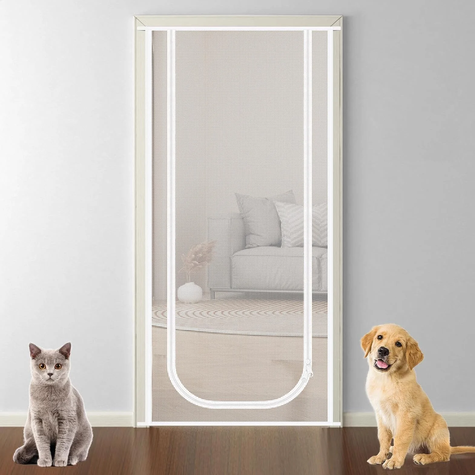 Pet Proof Screen Door, Mesh Cover, Cat Resistant Screen, Scratch Proof Zipper Design, Ventilated Barrier for Home Use, 31.52x78.8 or 55.16x94.56 Inches, Transparent, 1 Piece
