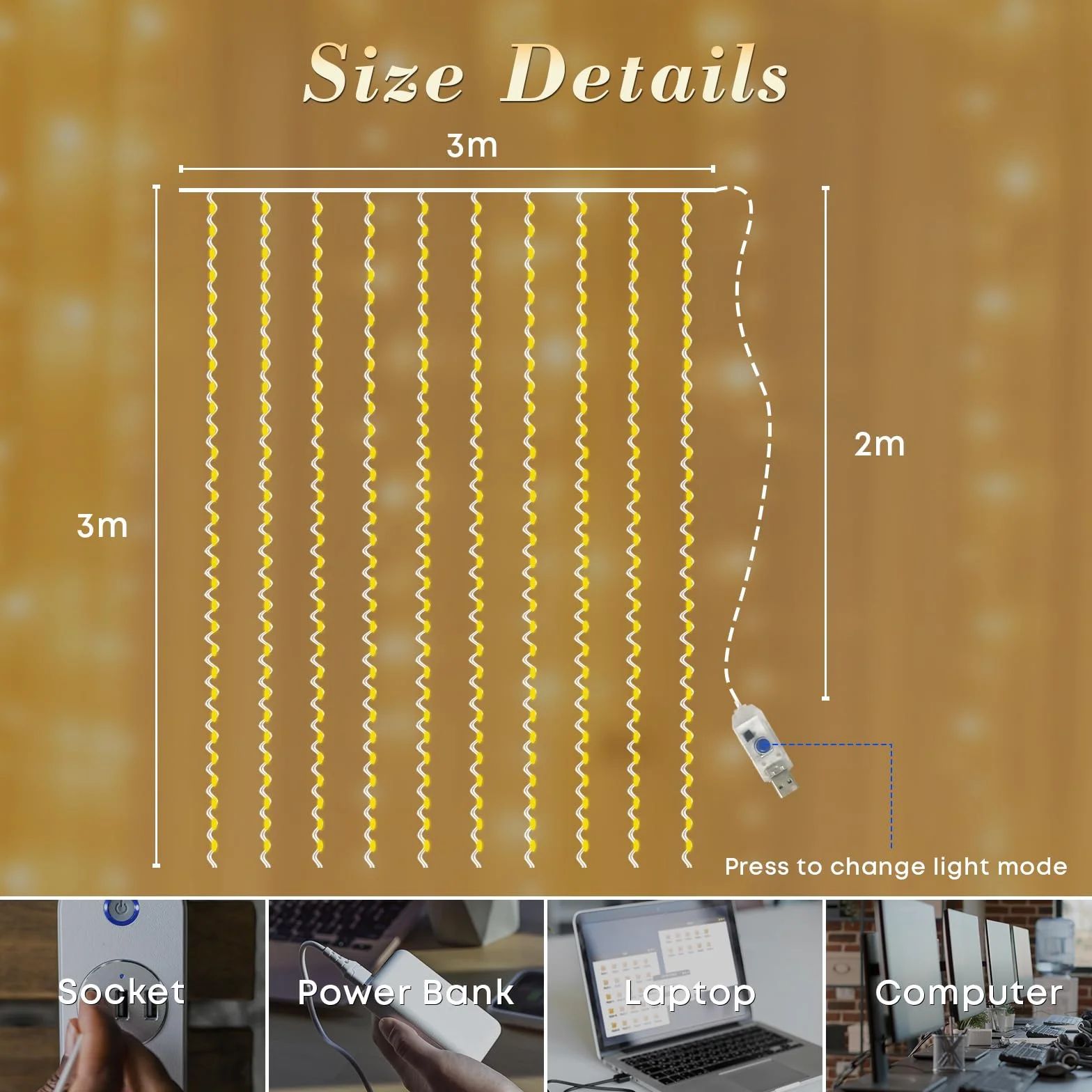 LQWELL Światła kurtynowe LED z pilotem, 3 x 3 m 300 diod LED, kurtyna z lampkami choinkowymi i timerem, ściemnialne, ciepła biel, 8 trybów, światła okienne do pokoju, wesela, imprezy