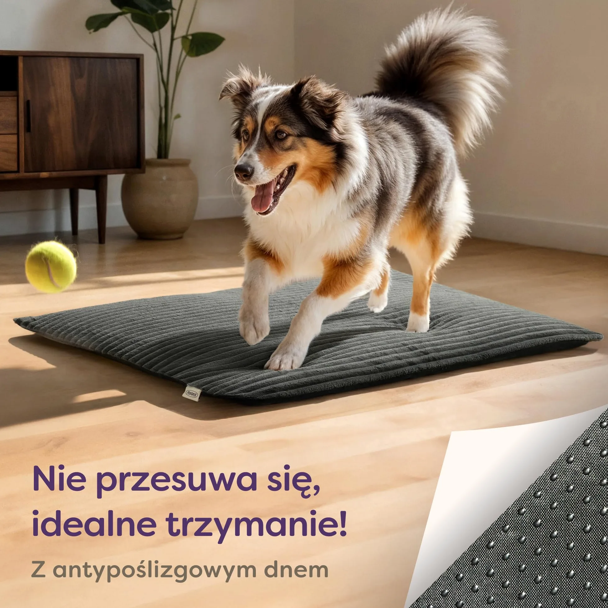 Knupis Samonagrzewający Koc Dla Psów 90x60 cm Mata Antypoślizgowa Zdejmowany Pokrowiec Szary