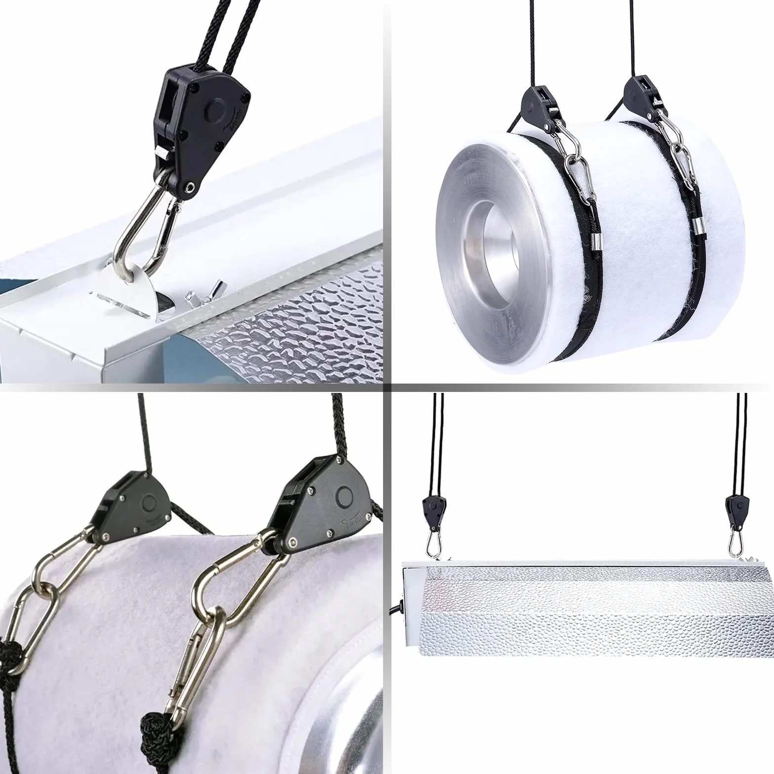 LALAGO 8 Stück Ratchet Hanger,Einstellbare Seil Seilhaken Ratsche Seilratsche 2M,1/8 Zoll Seilaufhänger Seilzugratsche Ratschenseil für Pflanzenventilator Licht Zimmerpflanzen