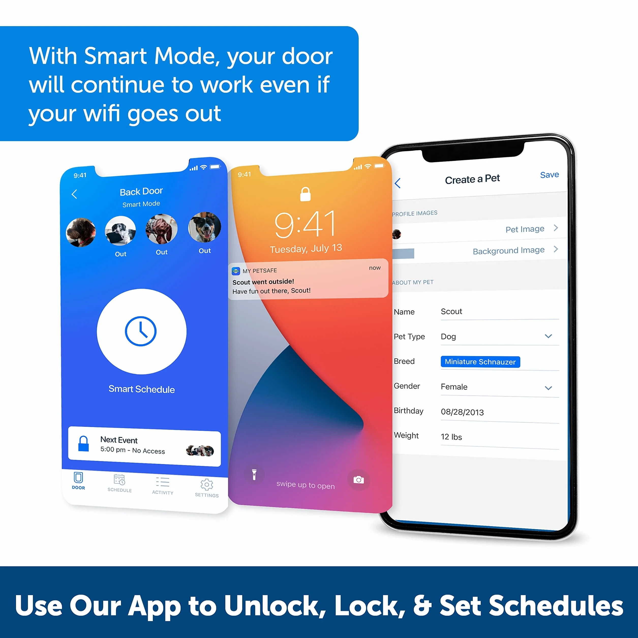 PetSafe SmartDoor, pies i kot, selektywne wejście/wyjście, drzwi aktywowane aplikacją na smartfonie, niestandardowe czasy, wiele zwierząt, duży rozmiar