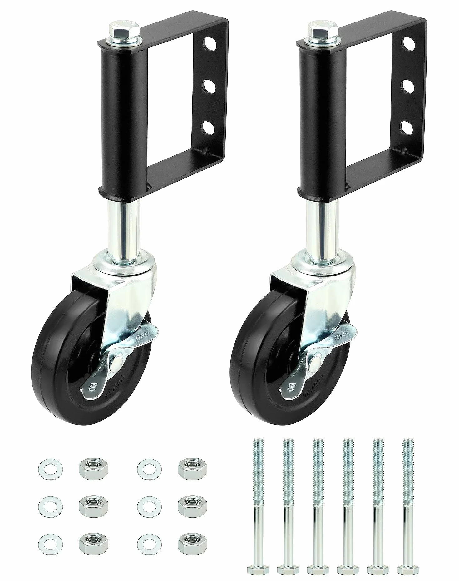 QWORK® 2 sztuki rolek bramowych ze sprężyną 10 cm, rolki do dużych obciążeń, nośność 100 kg, z bocznym hamulcem blokującym