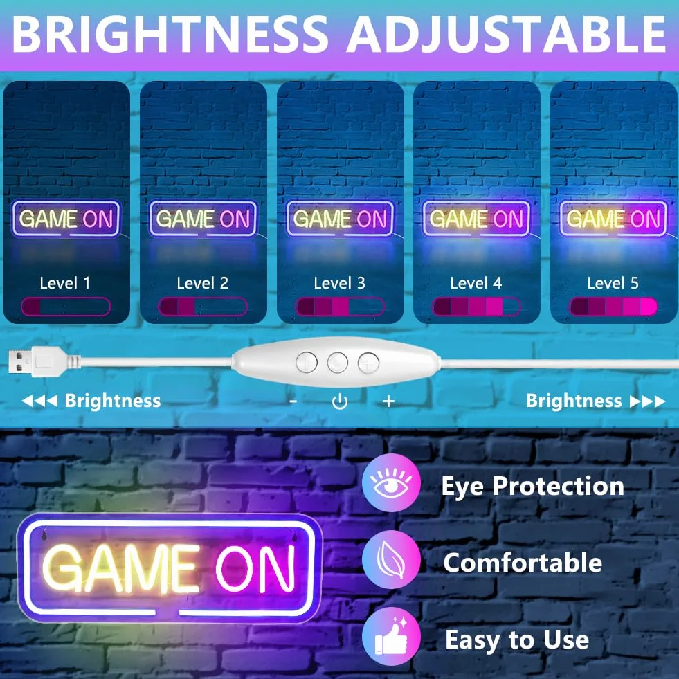 Neonowe światło LED GAME ON, szyld USB do gry, dekoracja ścienna