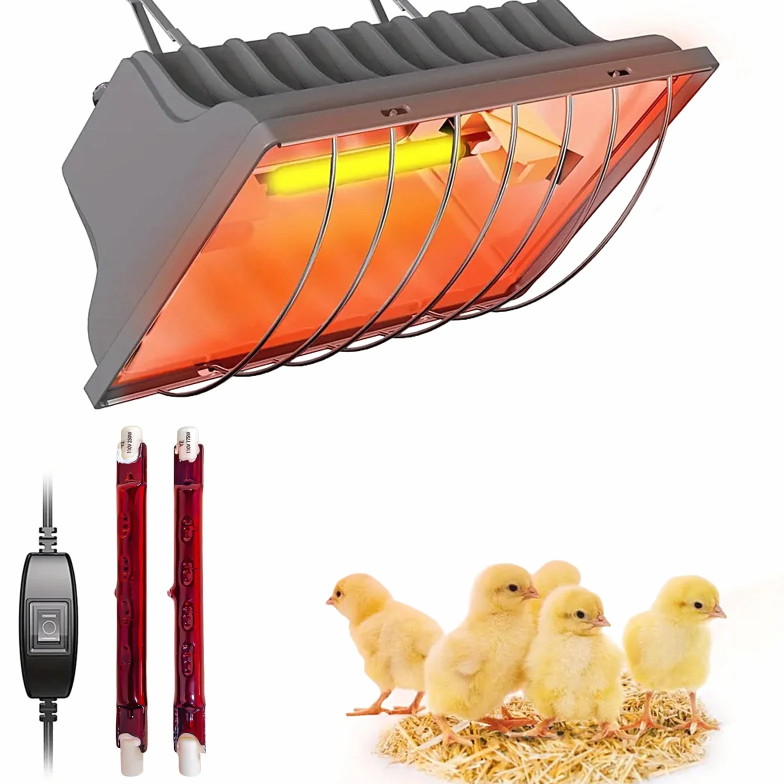 250 W Podgrzewacz do kurnika, lampa na podczerwień, wodoodporny ocieplacz zimowy, termostat drobiowy z regulowanym dla piskląt, szczeniąt, kotów, świń, psów i gadów