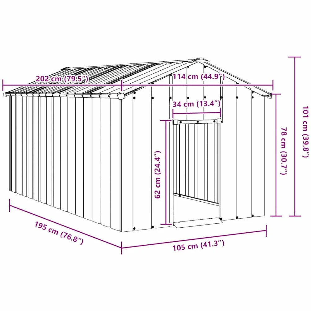 vidaXL Buda dla psa z dachem 114x202x101 cm stal galwanizowana kojec