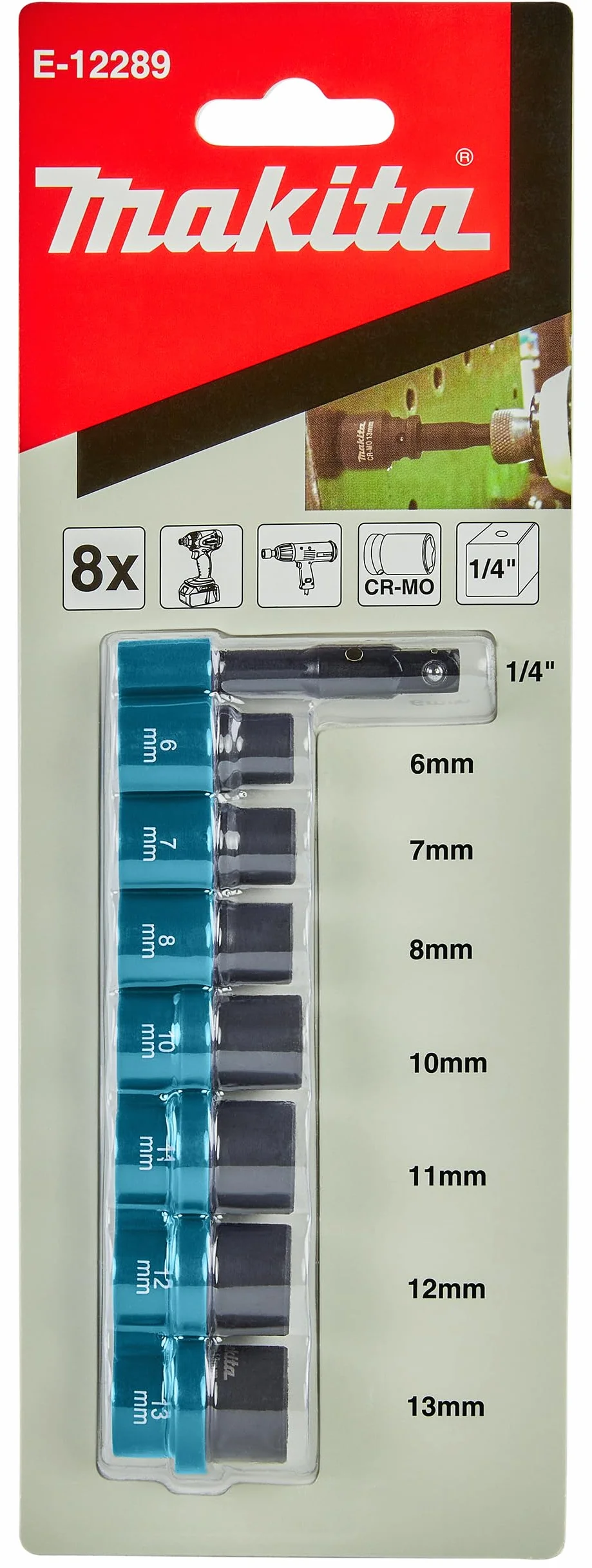 Makita E-12289 Zestaw Nasadek Udarowych 8 Elementów Czarny Niebieski