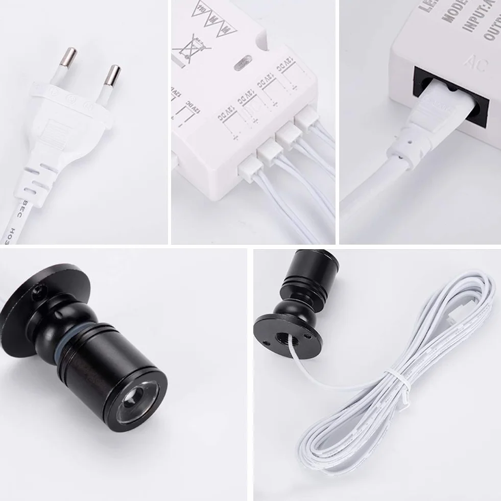 Midore Małe reflektory LED, 6 sztuk, 2 W, obracane o 360°, 230 V, aluminium, mini reflektor punktowy LED do szafy, korytarza, galerii, sklepów, szafek na biżuterię