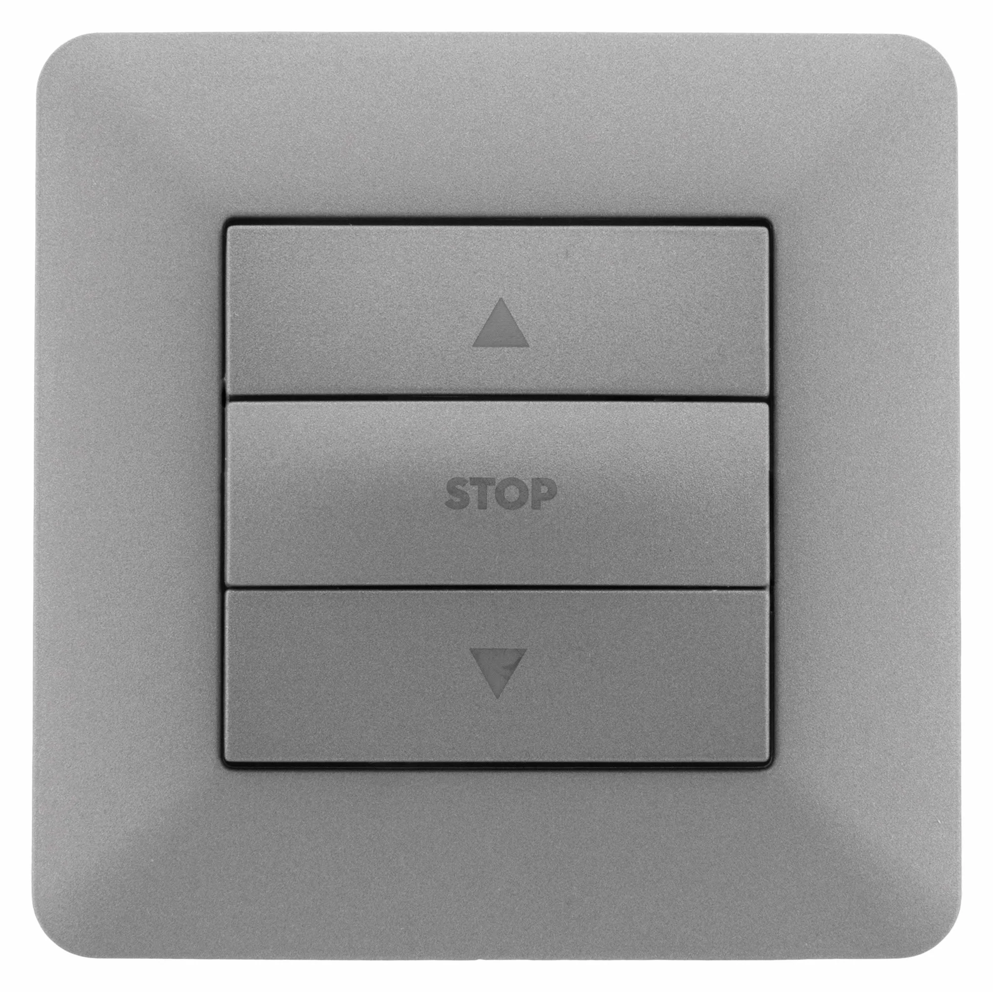 Zenitech - Przełącznik Roletowy Titanium - Matowe Wykończenie - 3 Przyciski Góra/Stop/Dół - Automatyczne Zaciski - Wspornik na Zatrzask - Płytka 86x86 mm - Kompatybilność z Puszką Podtynkową