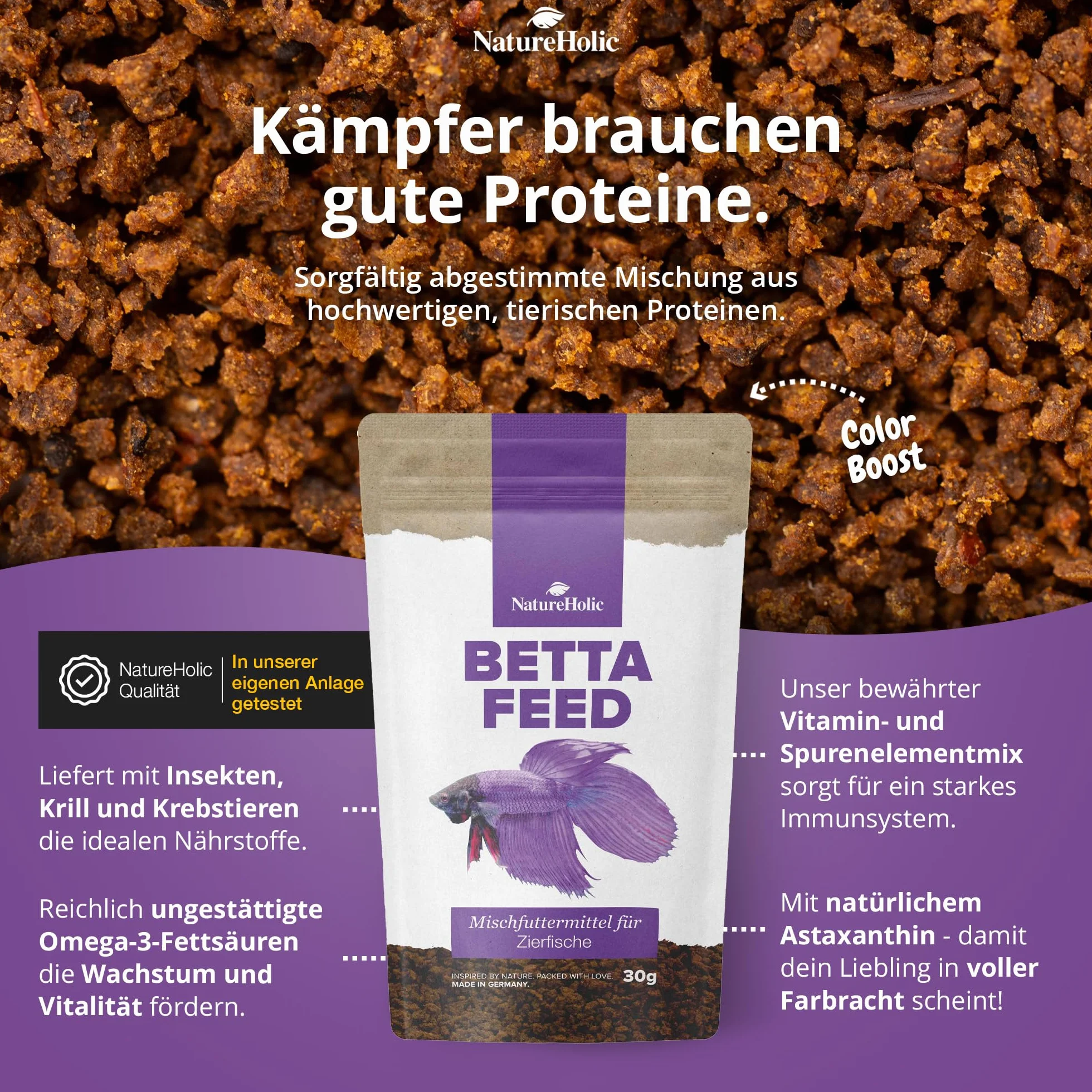 NatureHolic Bettafeed - Bettafutter I specjalny pokarm dla ryb bojowych I ze wszystkim, czego potrzebuj± Bettas I delikatna produkcja I wyprodukowany w Niemczech I 50ml