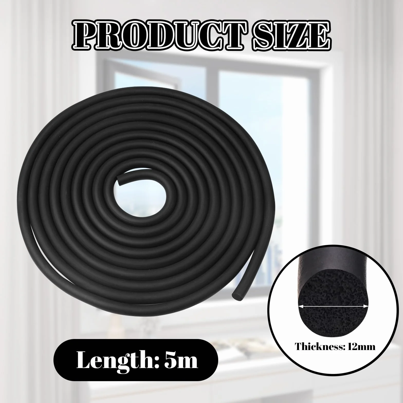 12 mm x 5 m uszczelka z pianki, okrągły sznurek, taśma uszczelniająca do drzwi i okien, taśma uszczelniająca z gumy piankowej, uszczelka z gumy piankowej, okrągły sznur uszczelniający, dźwiękoszczelny