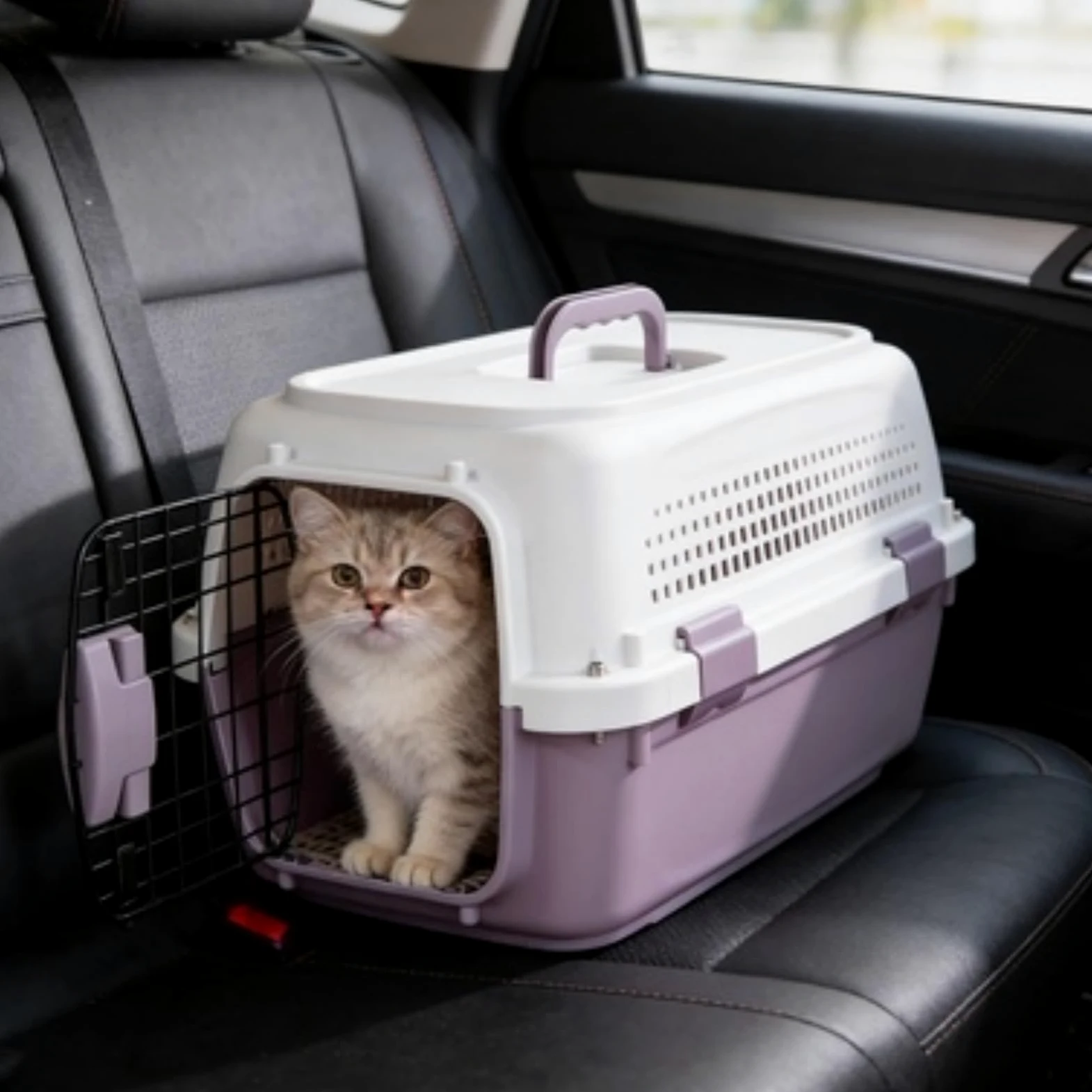 Nowa plastikowa przenośna klatka dla zwierząt/Transportowa – Maksymalna nośność 20 kilogramów Wymiary 58 x 37 x 34 centymetry Wyposażona w miskę do karmienia,Gray