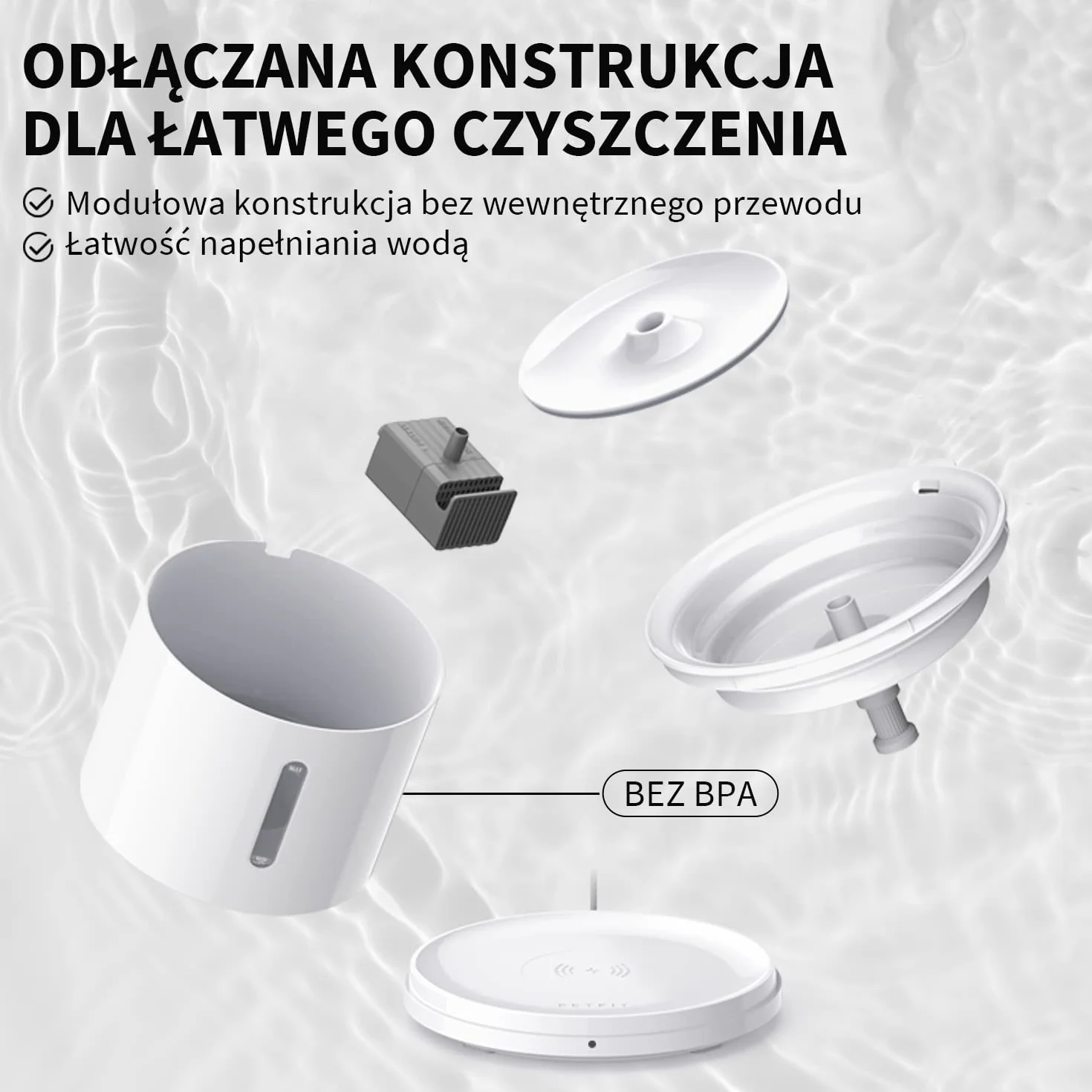 PETKIT EVERSWEET Fontanna dla Kota 2L, Bezprzewodowa Pompa, Kontrola Aplikacji, Automatyczna Fontanna dla Kota i Psa, 25 dB Ciszy, 3 Tryby, Wiele Filtrów, Okno Poziomu Wody, Wskaźnik LED