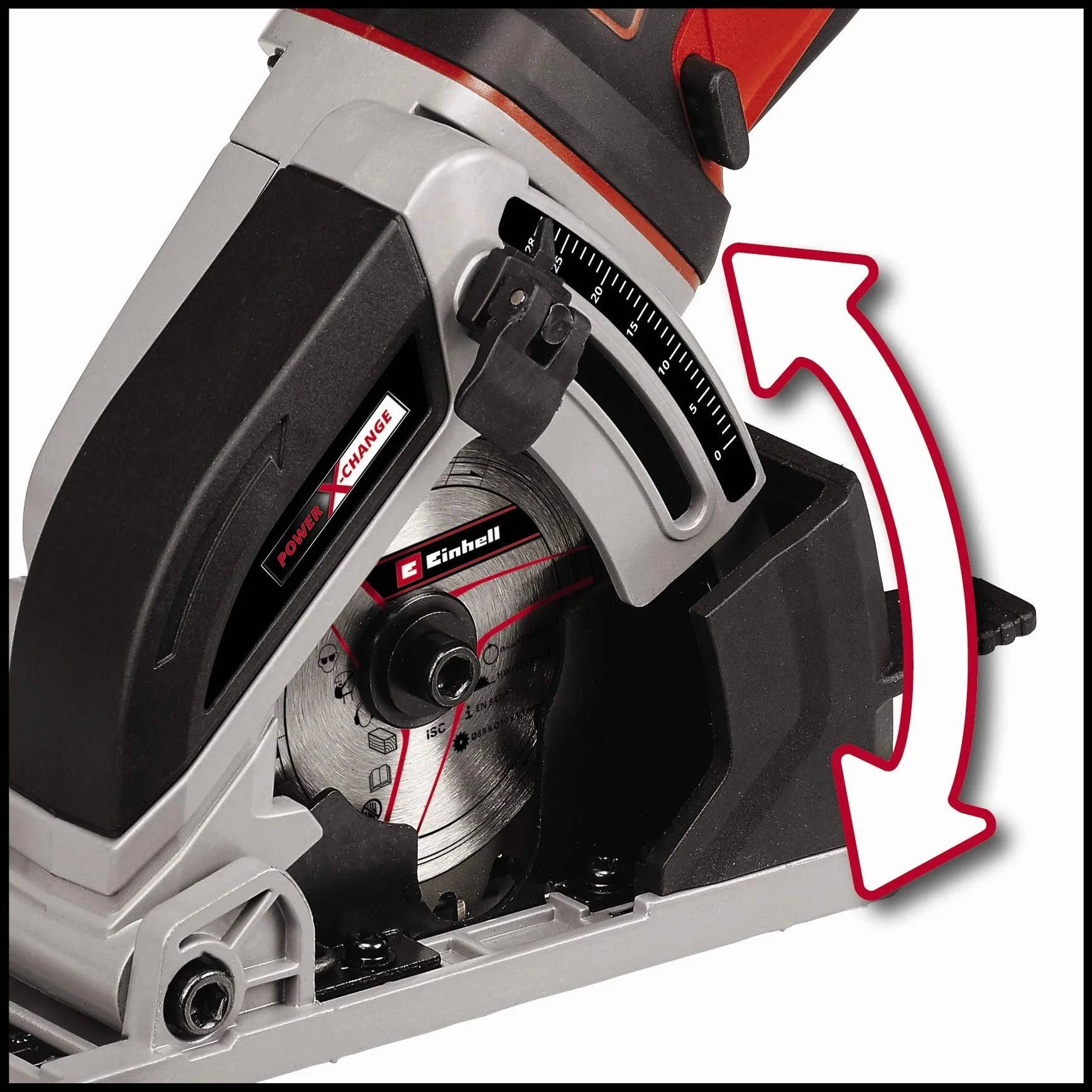 Einhell Akumulatorowa mini pilarka tarczowa TE-CS 18/89 Li-Solo Power X-Change (18 V, Li-ion, 2500 min-1, głębokość cięcia 28 mm, średnica tarczy piły 89 mm, bez akumulatora i ładowarki)