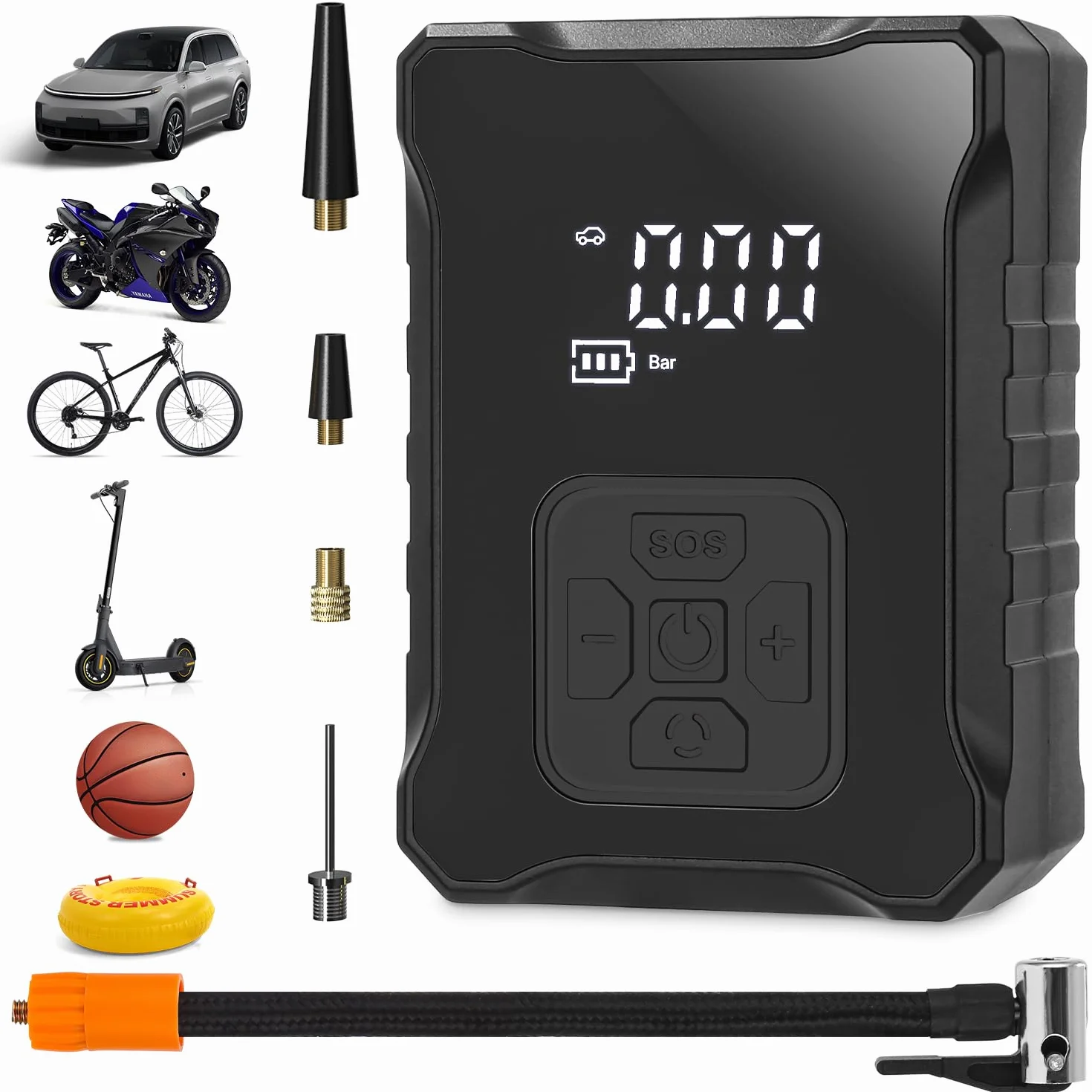 Elektryczna pompa powietrza, mini sprężarka powietrza 150PSI Pompa rowerowa Elektryczna z cyfrowym wyświetlaczem LED Światło LED 3600 mAh Kompresor akumulatorowy do samochodu, roweru, motocykla, koszy