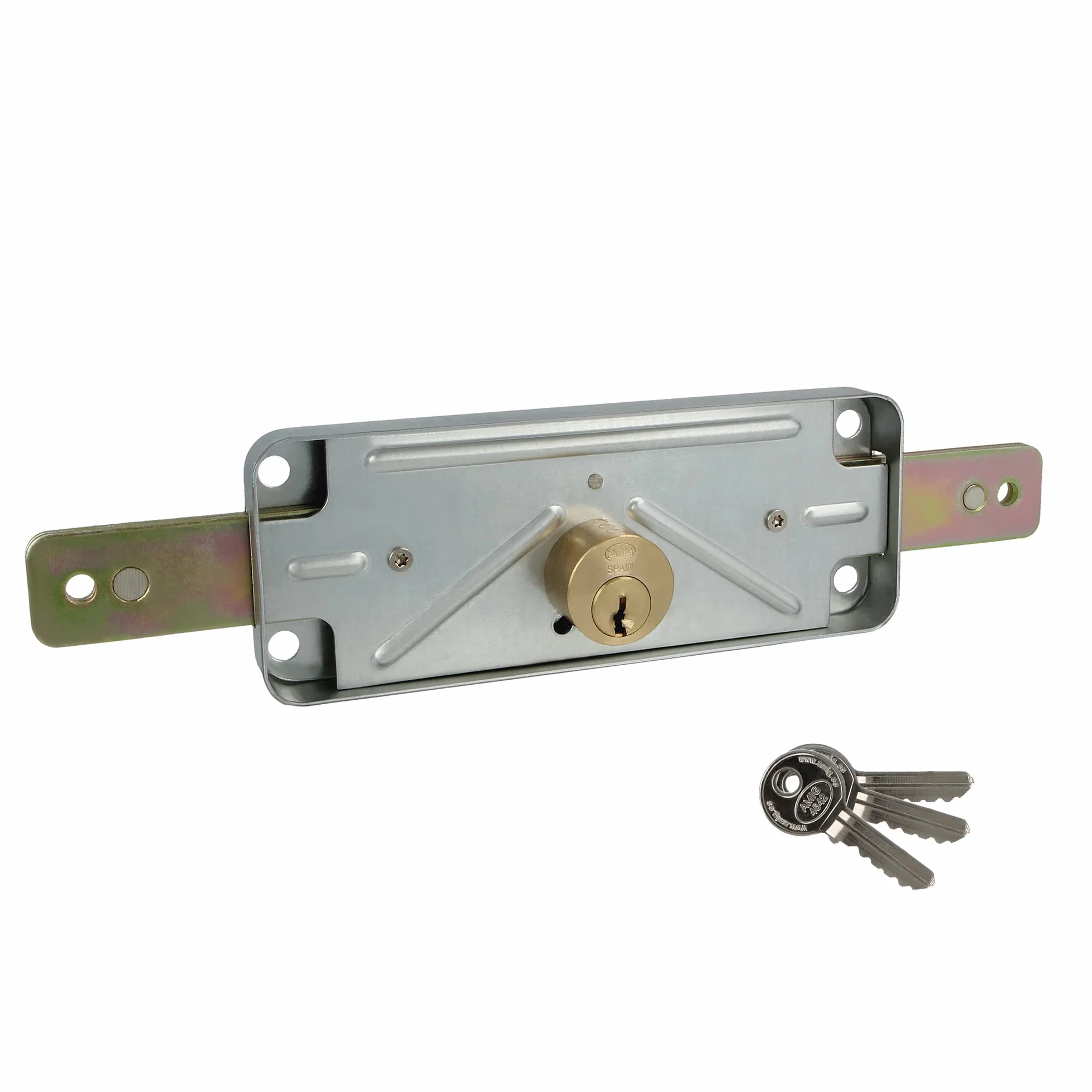 Amig - Zamek do drzwi | Metalowy zamek do rolet metalowych | Cylinder: 15 mm | Okrągła krawędź | Zawiera 3 niklowane klucze mosiężne | Idealny do garaży, hal magazynowych i powierzchni komercyjnych