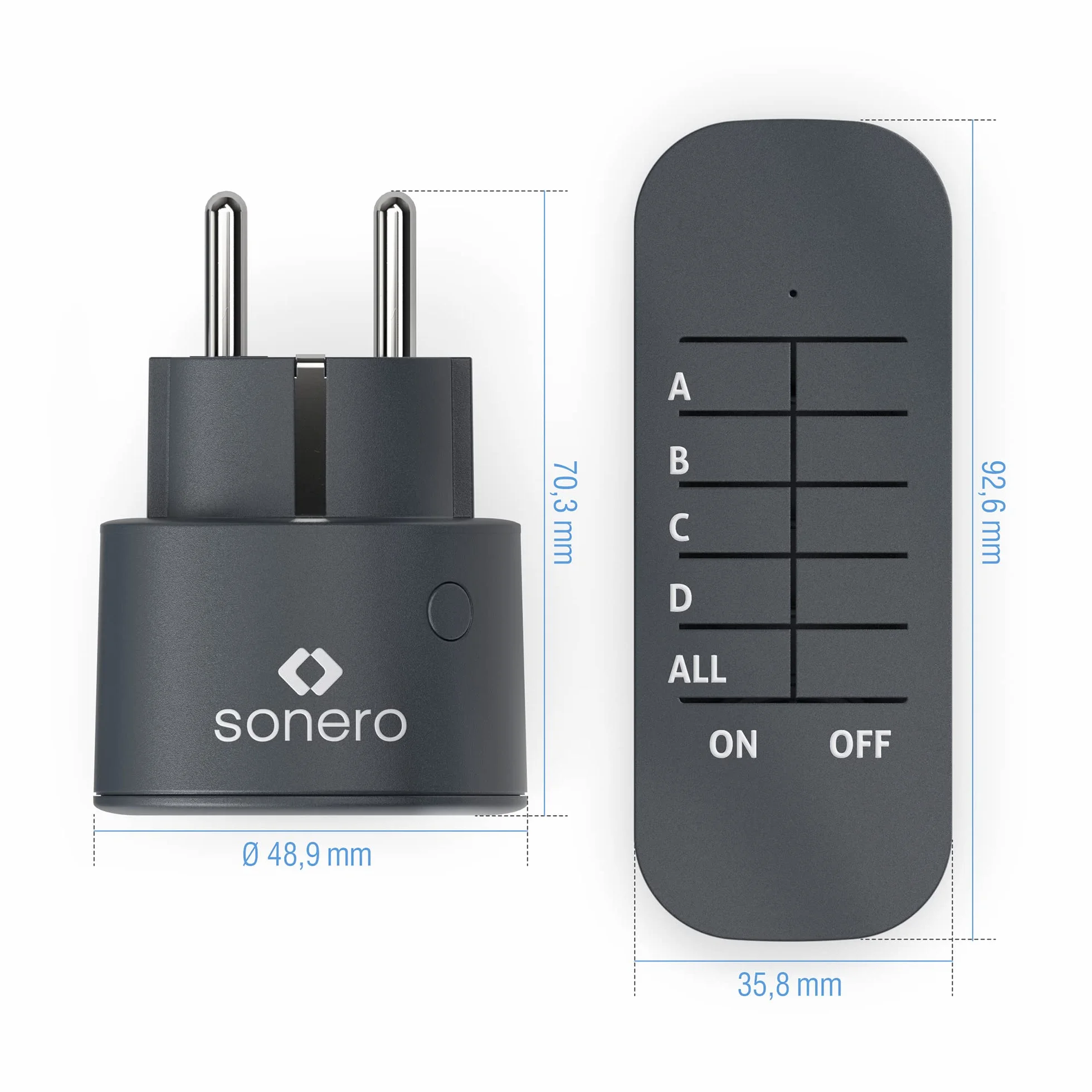 sonero, zestaw z bezprzewodowymi gniazdami 2300 W | 4 x gniazdo do pilota | 1 x pilot zdalnego sterowania, antracyt