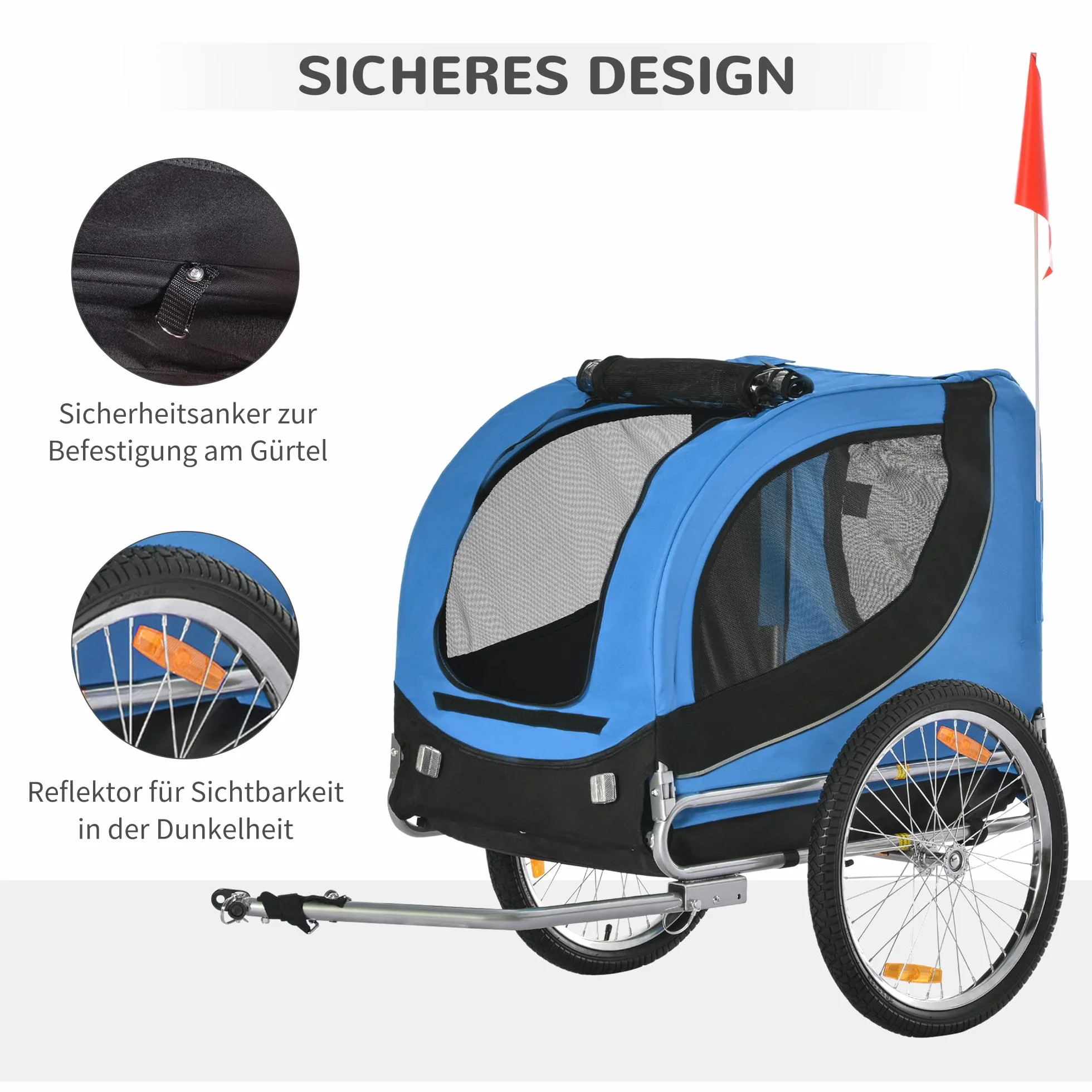 PawHut hondenfietskar fietskar hondendrager hondenfietskar blauw 130 x 73 x 90 cm