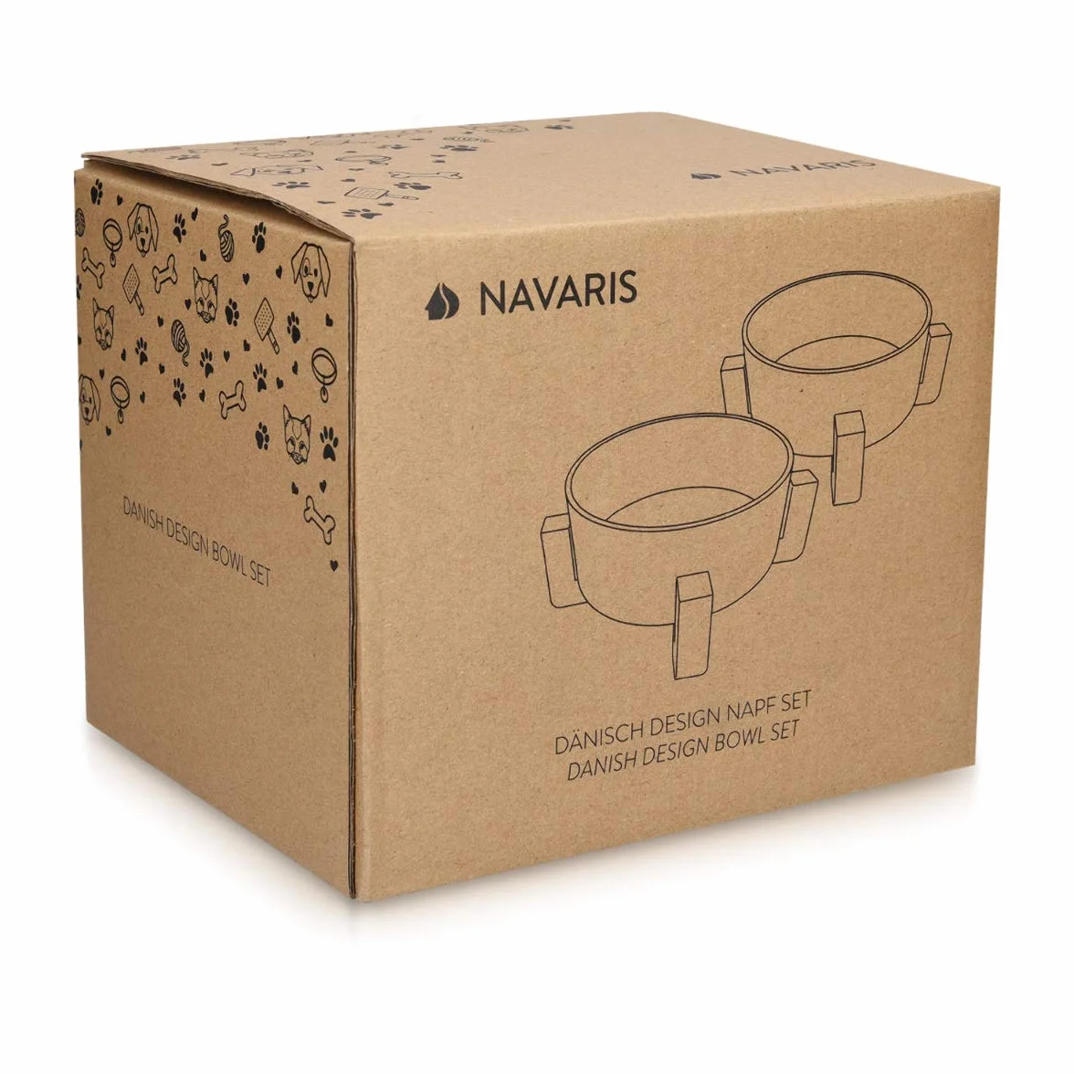 Navaris Ceramiczne podwyższone miski dla kotów – podwójna miska na karmę i wodę dla kotów i małych psów z drewnianymi stojakami – miski dla zwierząt domowych