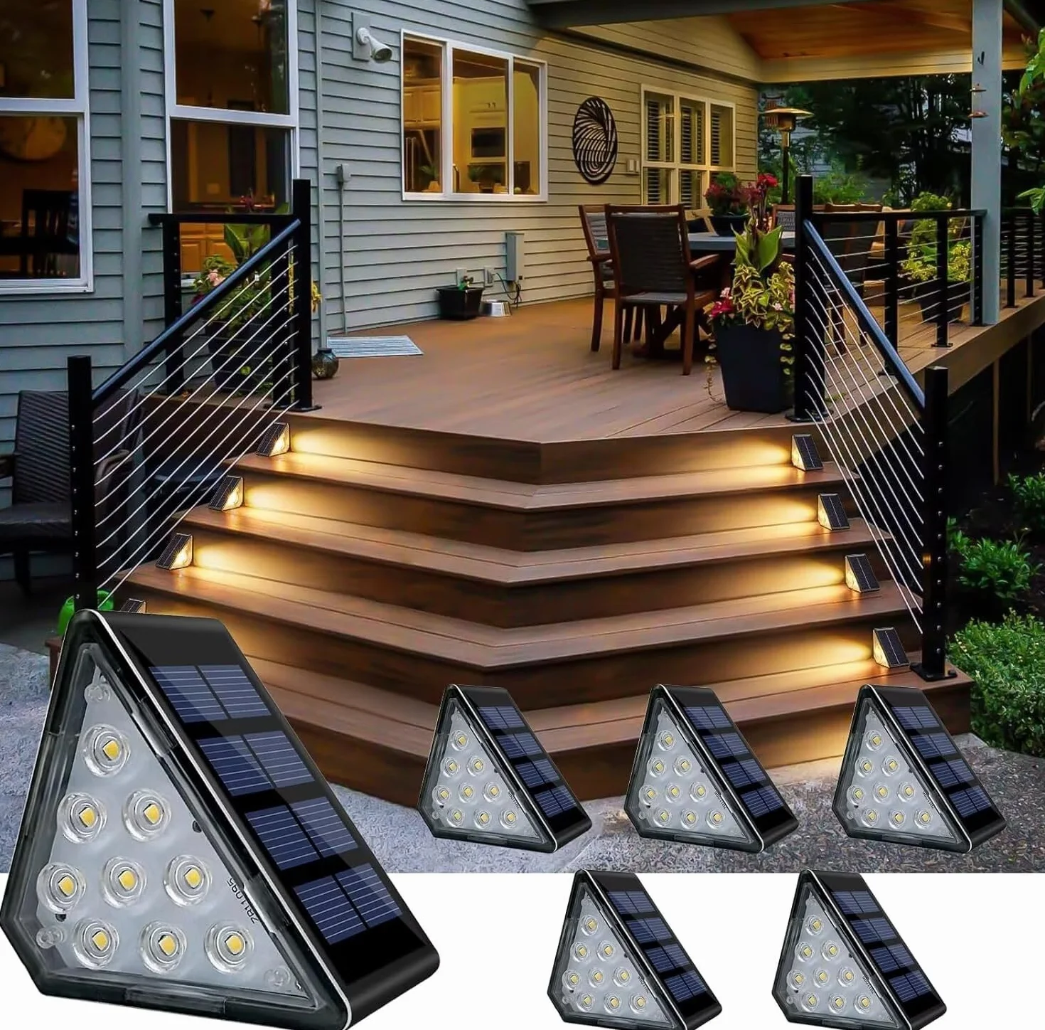 CREATESTAR Słoneczne światła stopniowe, trójkąt ogrodzenia schodów IP67 Wodoodporny pokład LED Light do ogrodowego patio, ganku,drzwi wejściowe, na zewnątrz, ścieżka, ciepły biały 6 paczek