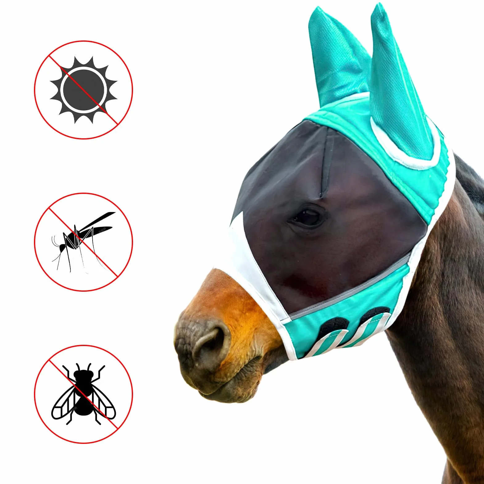 APOMOONS Maska na muchy, ochrona przed promieniowaniem UV, super komfortowa, rozciągliwa, z ochroną uszu, maska na muchy konia, maseczka na muchy, maseczka na muchy, maseczka na muchy Shetty Large Eye