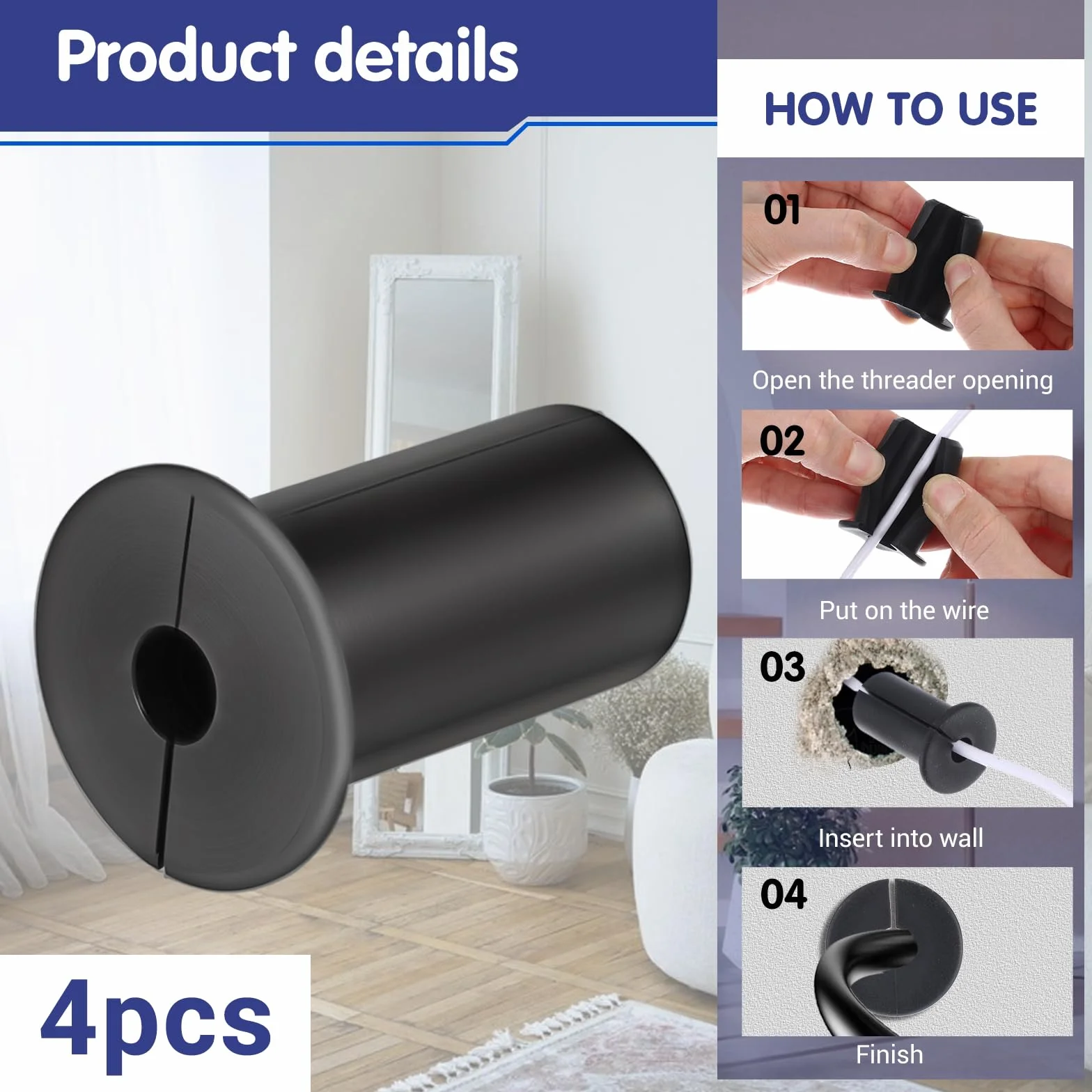 Starlink zestaw 4 prowadnic kablowych Wall Grommets, przepust ścienny Starlink do otworu ściennego 2 cm, silikonowy przepust murowy, kabel do rutera Starlink i adaptera Ethernet (czarny)