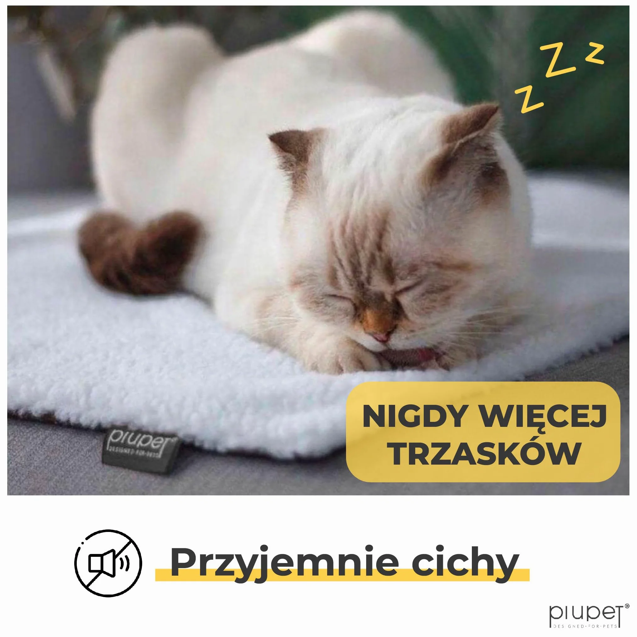 PiuPet® Samonagrzewający się Koc dla Kota 60x45cm Mata Bez Prądu Antystresowy Biały