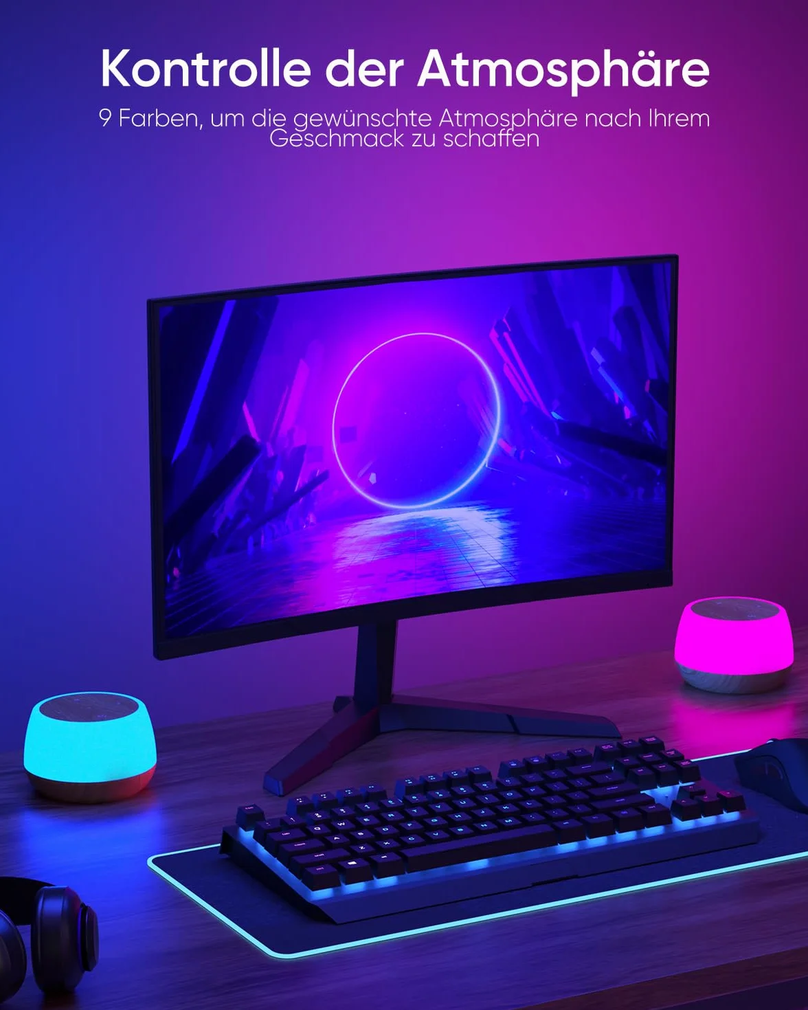 Lampka nocna do pokoju dziecięcego, zestaw 2 sztuk, lampka nocna ładowana przez USB, bezstopniowe ściemnianie, 3 tryby i 9 zmieniających się kolorów, przenośna lampa dotykowa dla dorosłych z pomiarem