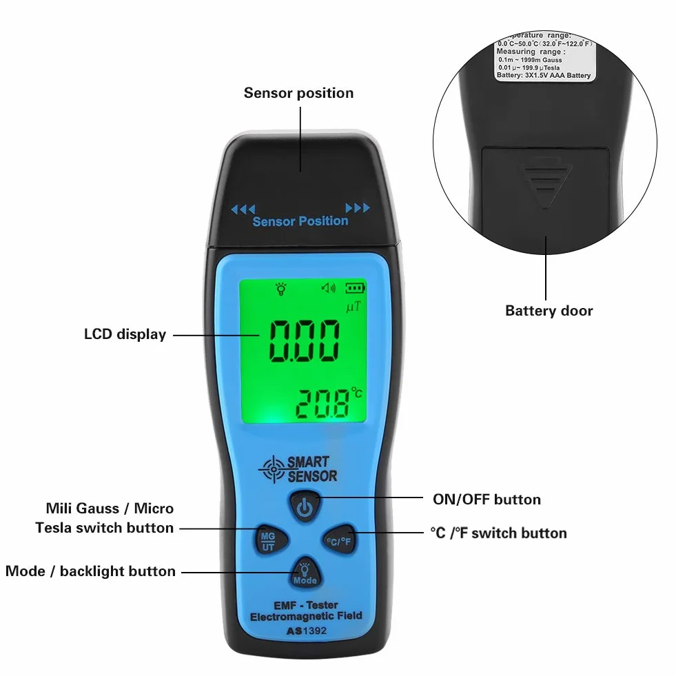 Miernik EMF, Cyfrowy Detektor Promieniowania Pola Elektromagnetycznego Ręczny Cyfrowy Detektor EMF LCD, Domowy Detektor Promieniowania, świetny Tester do Domowych Inspekcji EMF, Biura, na Zewnątrz