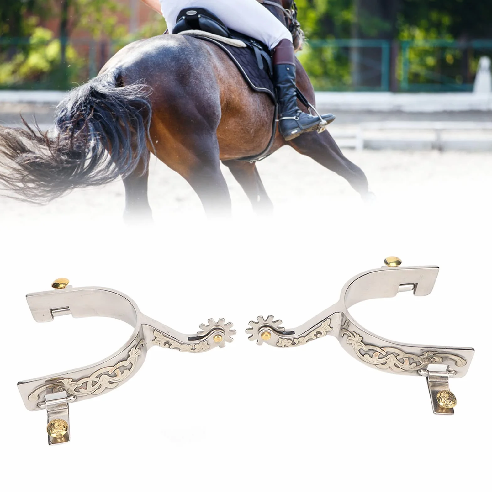 Focket Western Cowboy Spurs, 2 szt. wykwintnych ostróg konnych ze stali nierdzewnej z obrotowym sprzętem, retro doskonałe wykonanie, metalowe steampunkowe ostrogi do butów dla entuzjastów jazdy konnej