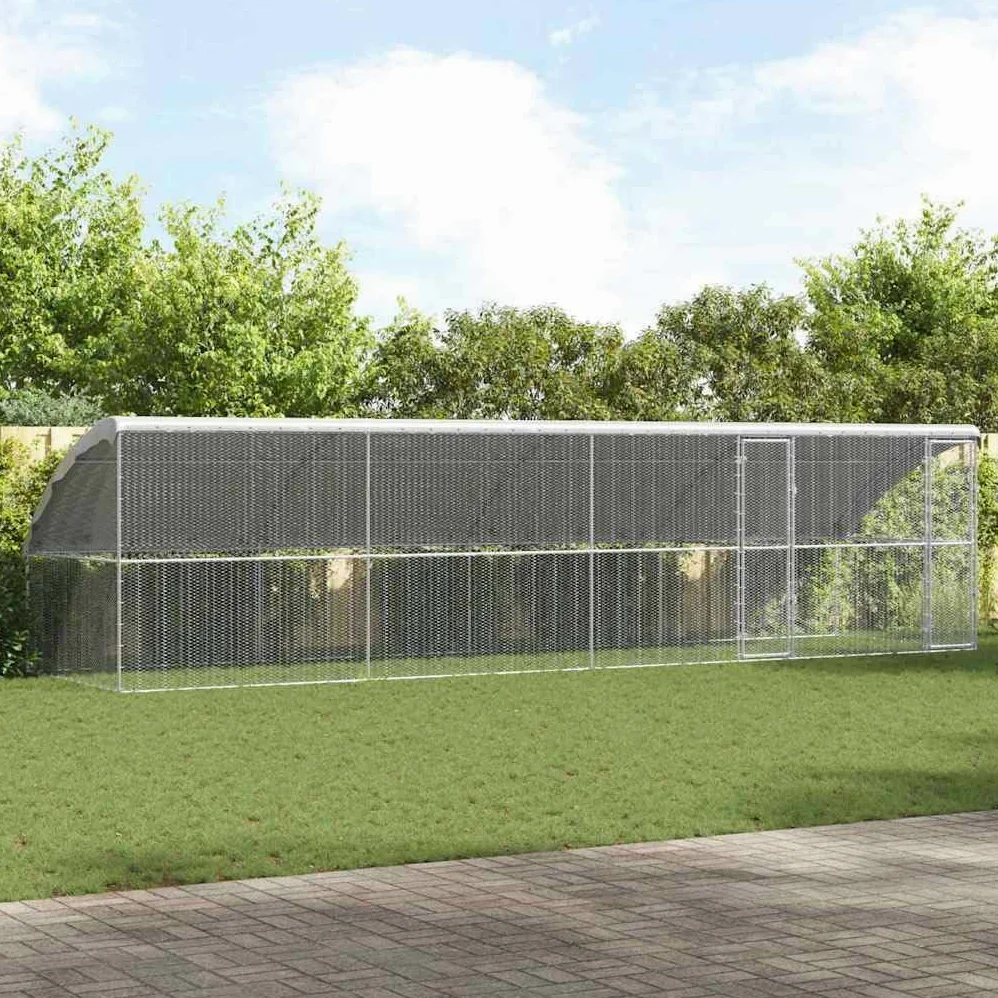 Klatka dla kurczaka z ocynkowanej stali, 4 sztuki, 800 x 200 x 200 cm, z wodoszczelnym daszkiem z siatki i zamykanym systemem ryglowania dla bezpiecznego wybiegu na zewnątrz i ochrony przed